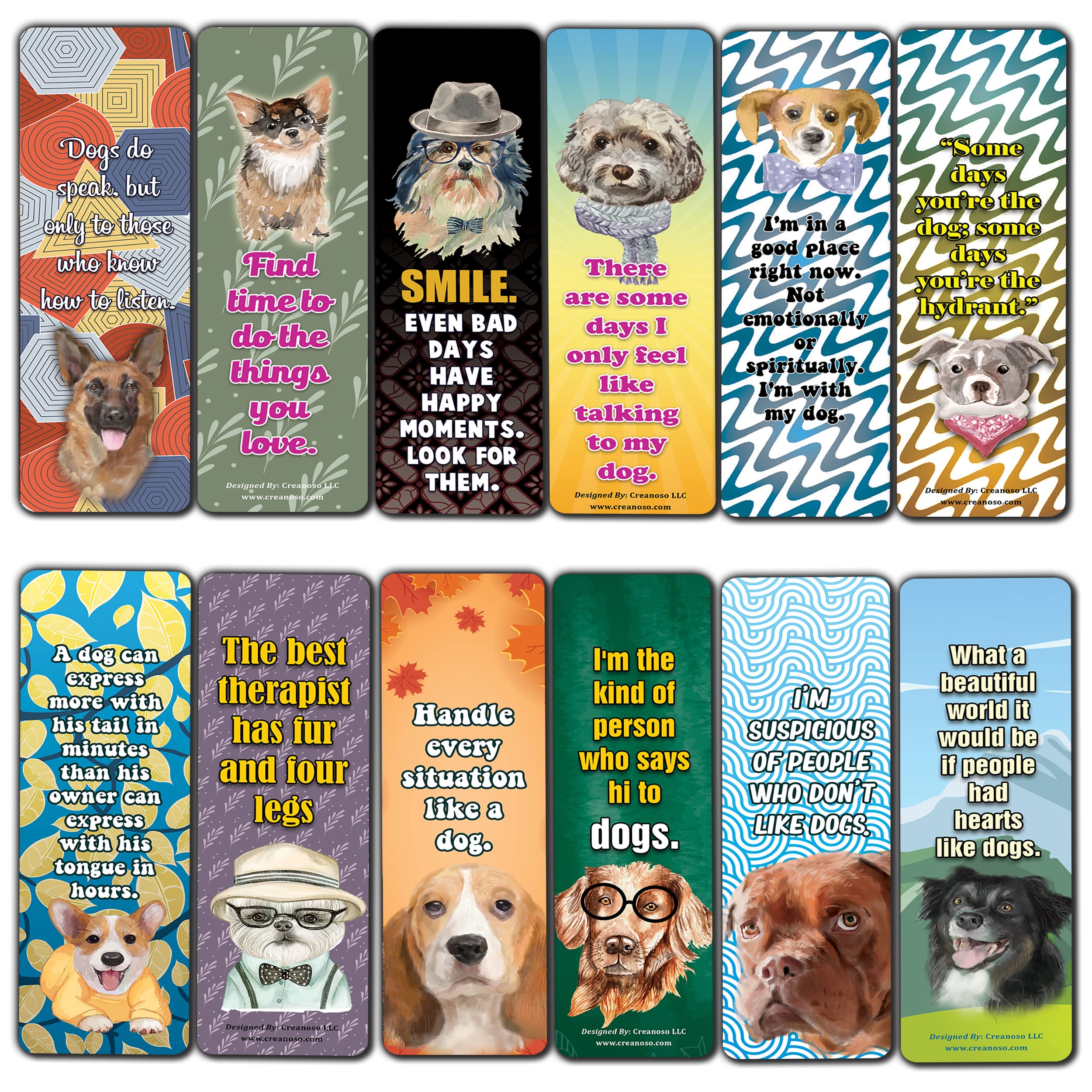 Creanoso Dog Lover Quotes Bookmarks Set - 30 Inspirational Animal-Themed Book Markers (5 Packs of 6) - Perfect Reading Accessories for Kids, Teens & Book Lovers - Great for School, Libraries & Gift Giving