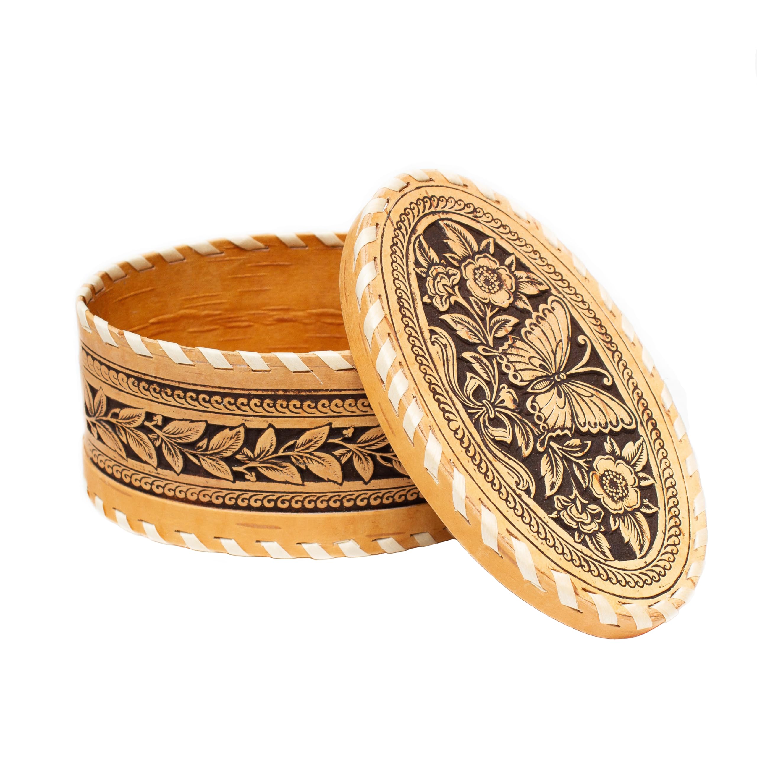Handmade Birch Bark Jewelry Box with Butterfly Design - Decorative Trinket Storage for Rings, Necklaces & Keepsakes - Perfect Gift for Women, Brides & Home Decor