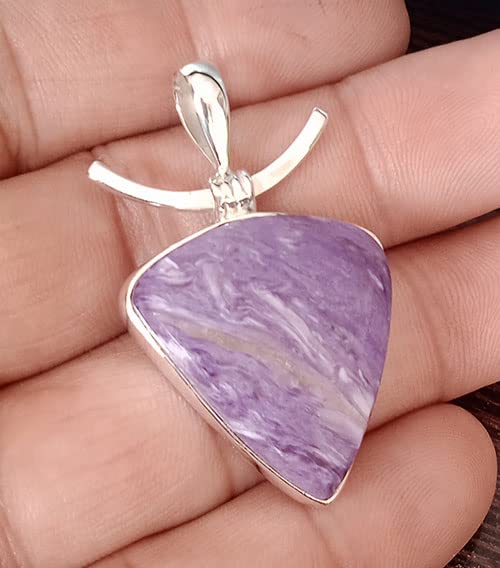 925 Sterling Silver Triangle Charoite Pendant Necklace for Women - Handmade Unique Jewelry Gift for Christmas, Birthday & Special Occasions | Perfect for Everyday Wear, Parties & Gifting