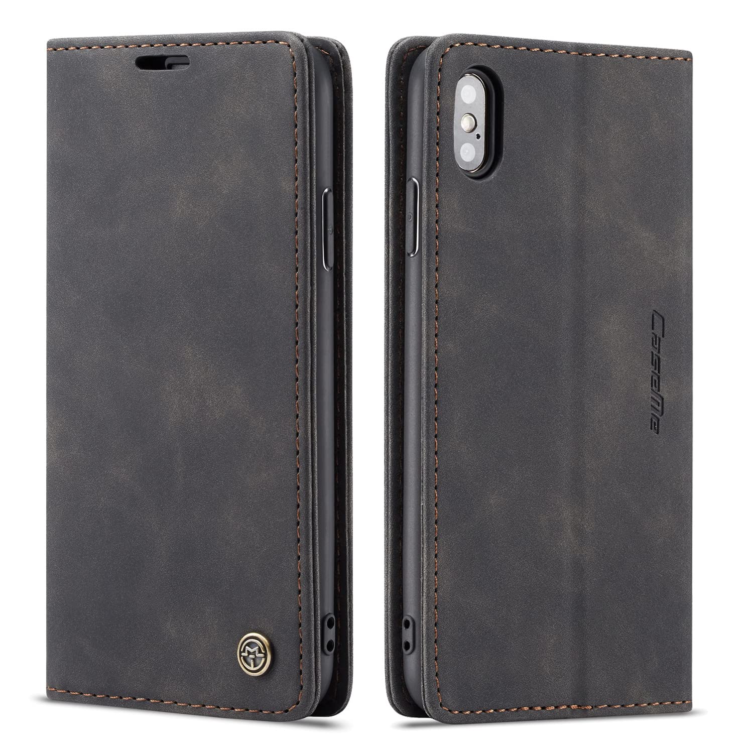 XYX Wallet Case for iPhone Xs Max 6.5 inch - Matte Textured Retro PU Leather Flip Cover with Magnetic Kickstand & Card Slots (Black) - Perfect for Hands-Free Viewing, Secure Card Storage & Everyday Protection