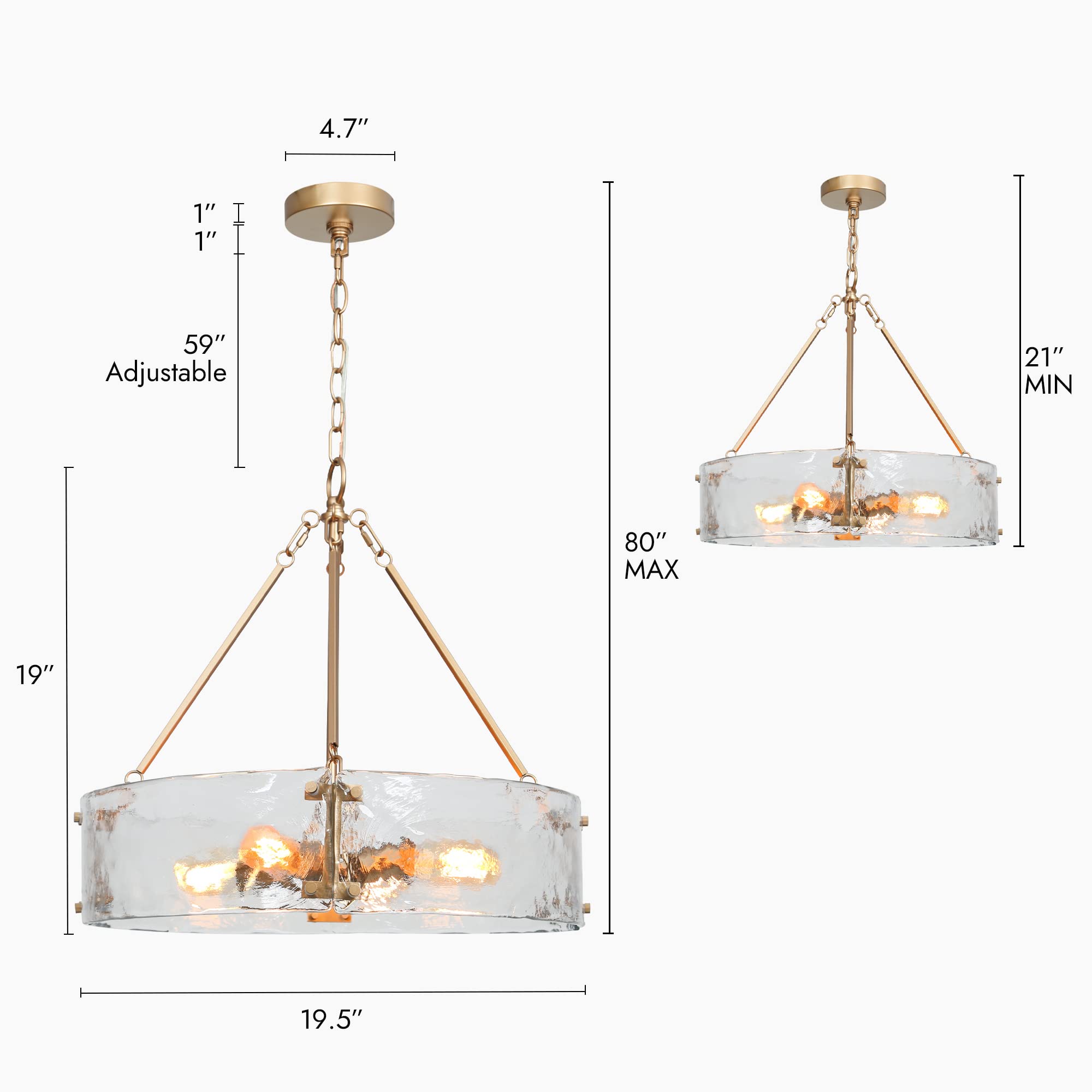 ZEVNI 4-Light Modern Gold Chandelier with Glass Drum Shade - 19.5