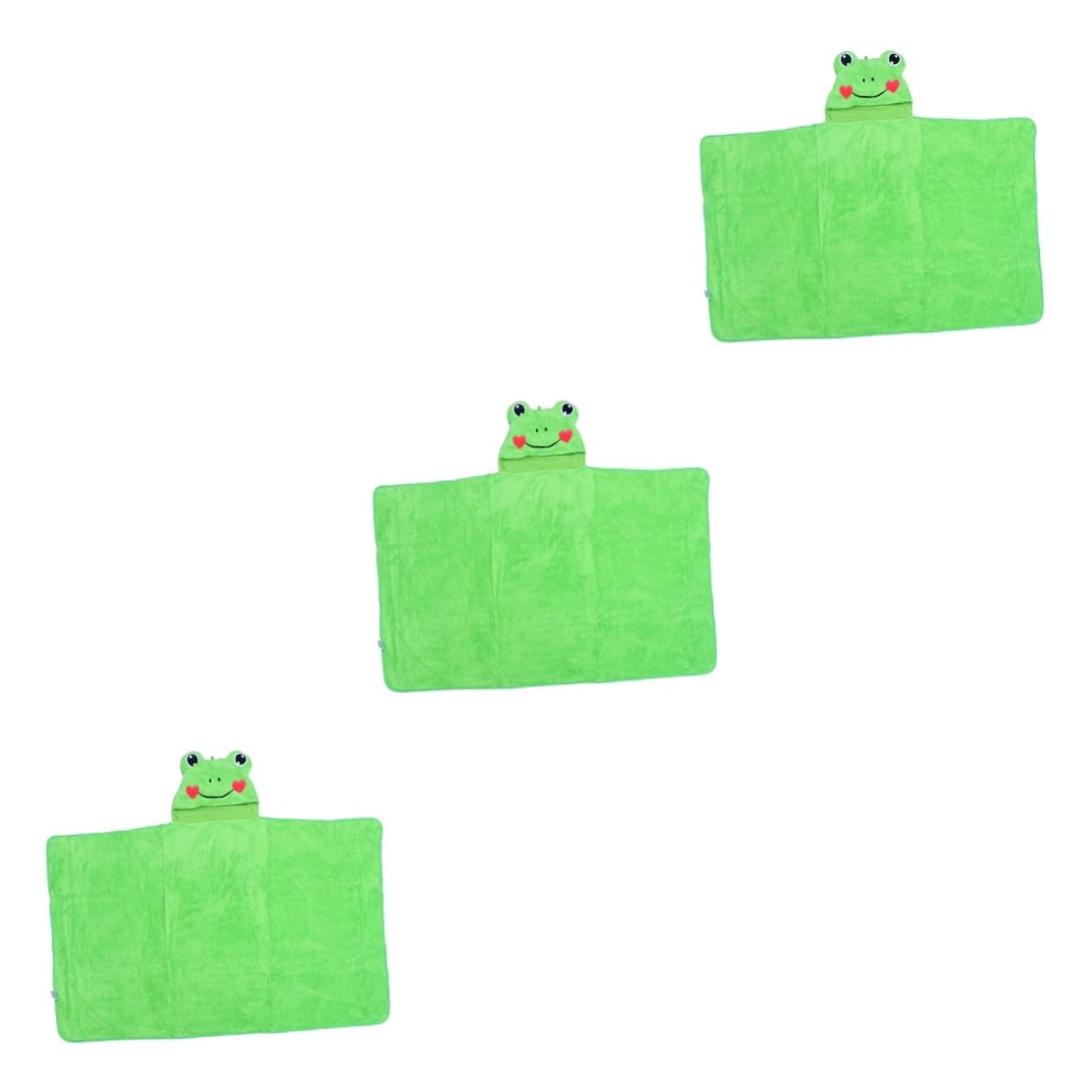 PACKOVE 3-Piece Kids Hooded Bath Towel Set - Soft Coral Fleece Frog Design for Boys & Girls, Absorbent Beach Towel with Cape for Swimming, Bath Time & Outdoor Activities (Green)
