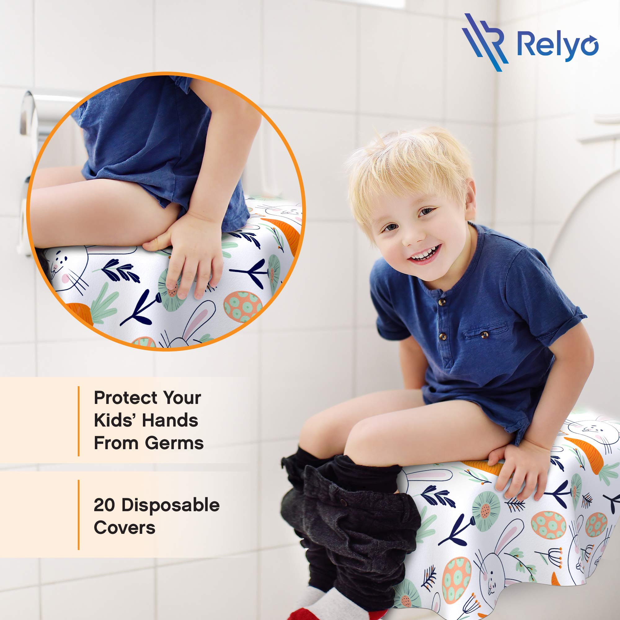 Disposable Toilet Seat Covers 20 Pack - Waterproof, Extra Large for Kids & Adults - Individually Wrapped for Travel & Public Restrooms - Perfect for Potty Training, Camping, Airports & Office Use (Easter Bunny Design)