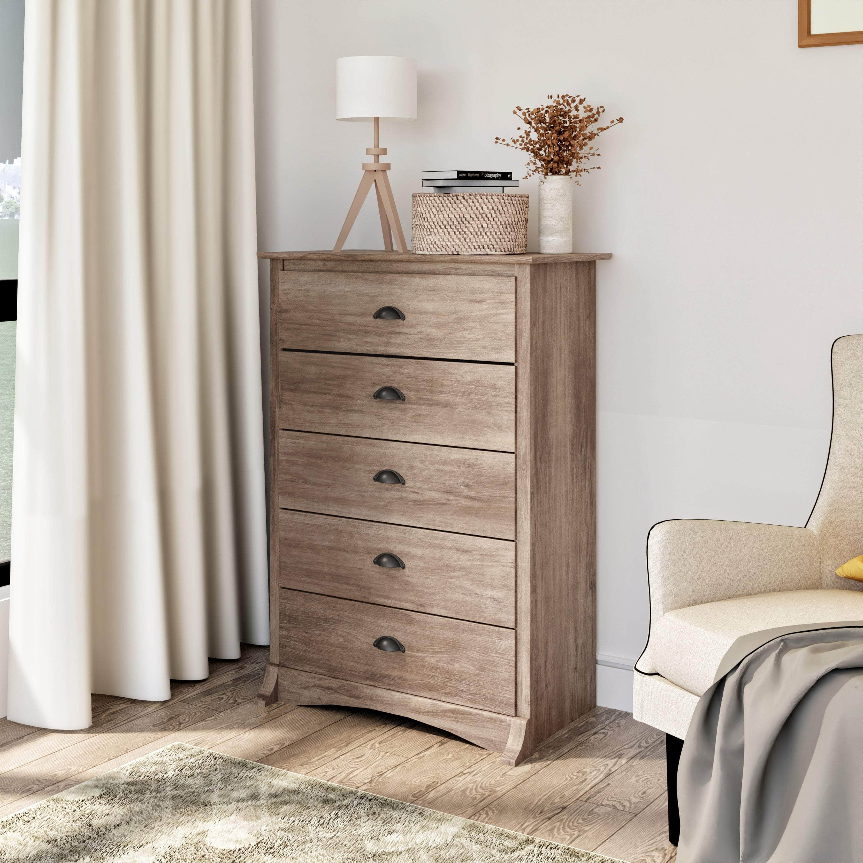 Sonoma 5-Drawer Dresser Chest - White, Black, Gray, Blue & Beige | Bedroom Storage Organizer for Clothes & Accessories