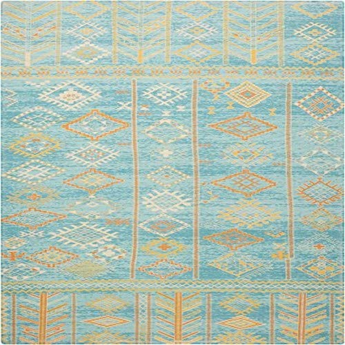 Nourison Madera Tribal Sky Blue 8x10 Area Rug - Easy Cleaning, Non-Shedding, Stain Resistant - Perfect for Bedroom, Living Room, Dining Room & Kitchen - Adds Boho Chic Style to Any Space
