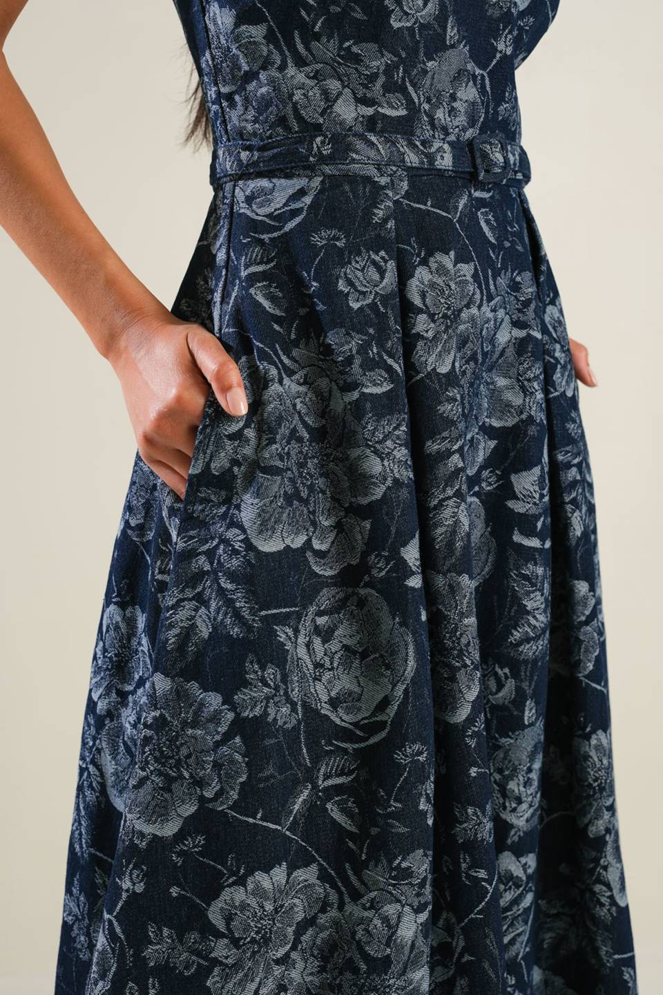 Evolving Reflections Jacquard Denim Midi Dress - Stylish Women's Casual & Party Wear for Day or Night Out