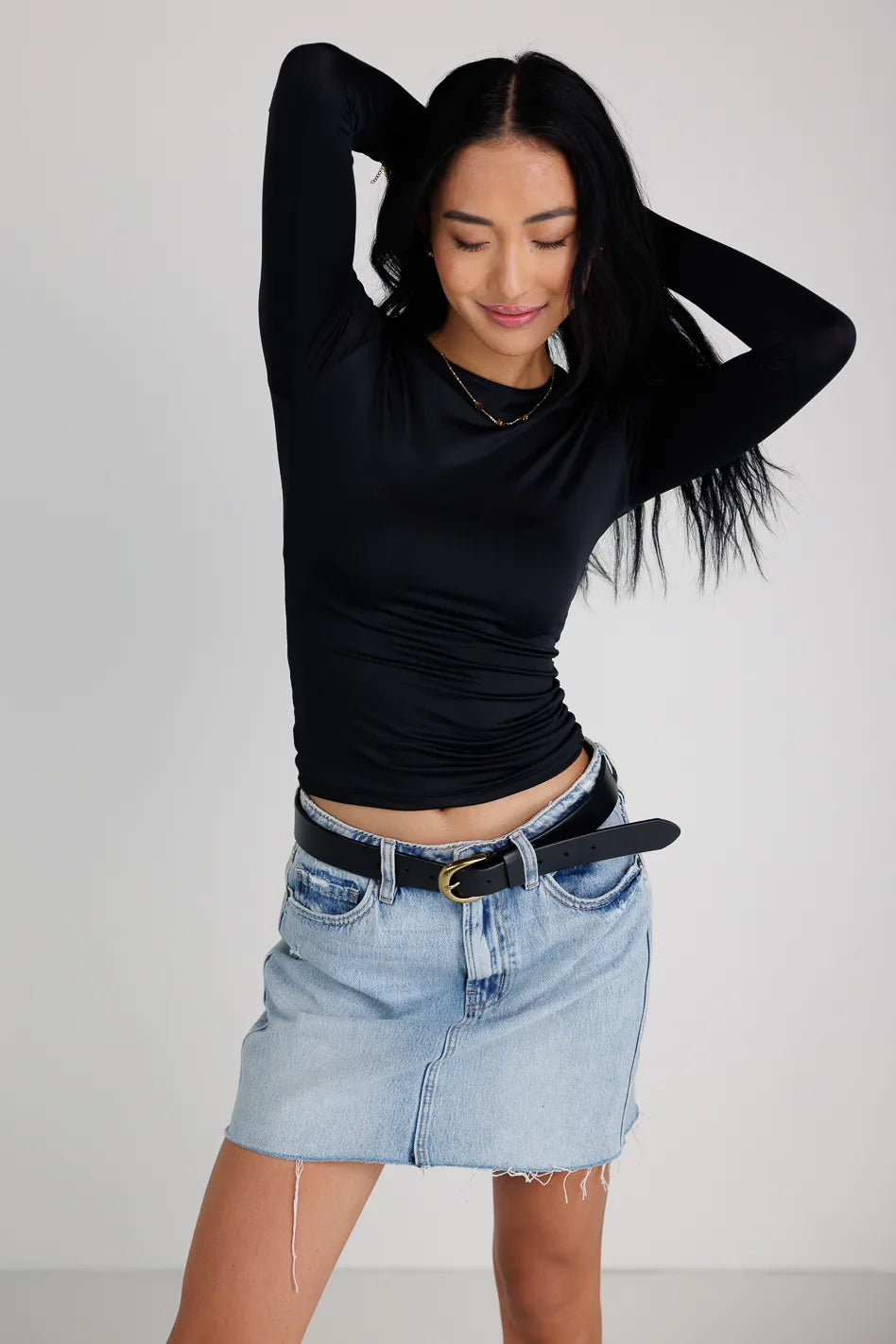 Stylish Black Long Sleeve Fitted Knit Top for Women | Slim Fit Stretchable Comfortable Winter Wear | Perfect for Office, Casual Outings & Date Nights