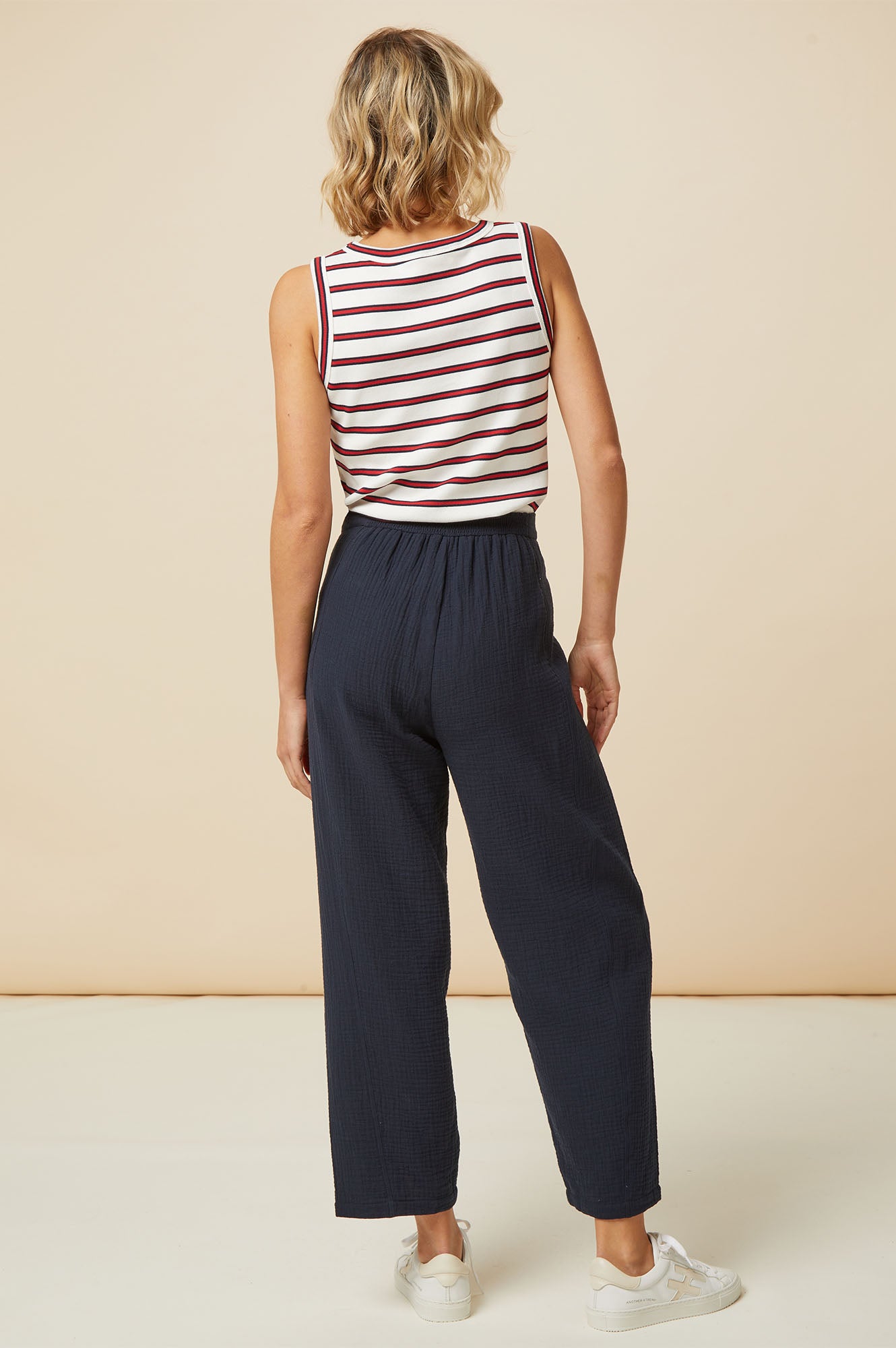 Premium Stripe Tank Top for Women - Soft Breathable Cotton, Cream/Red/Navy - Perfect for Summer, Beach, Gym & Casual Wear