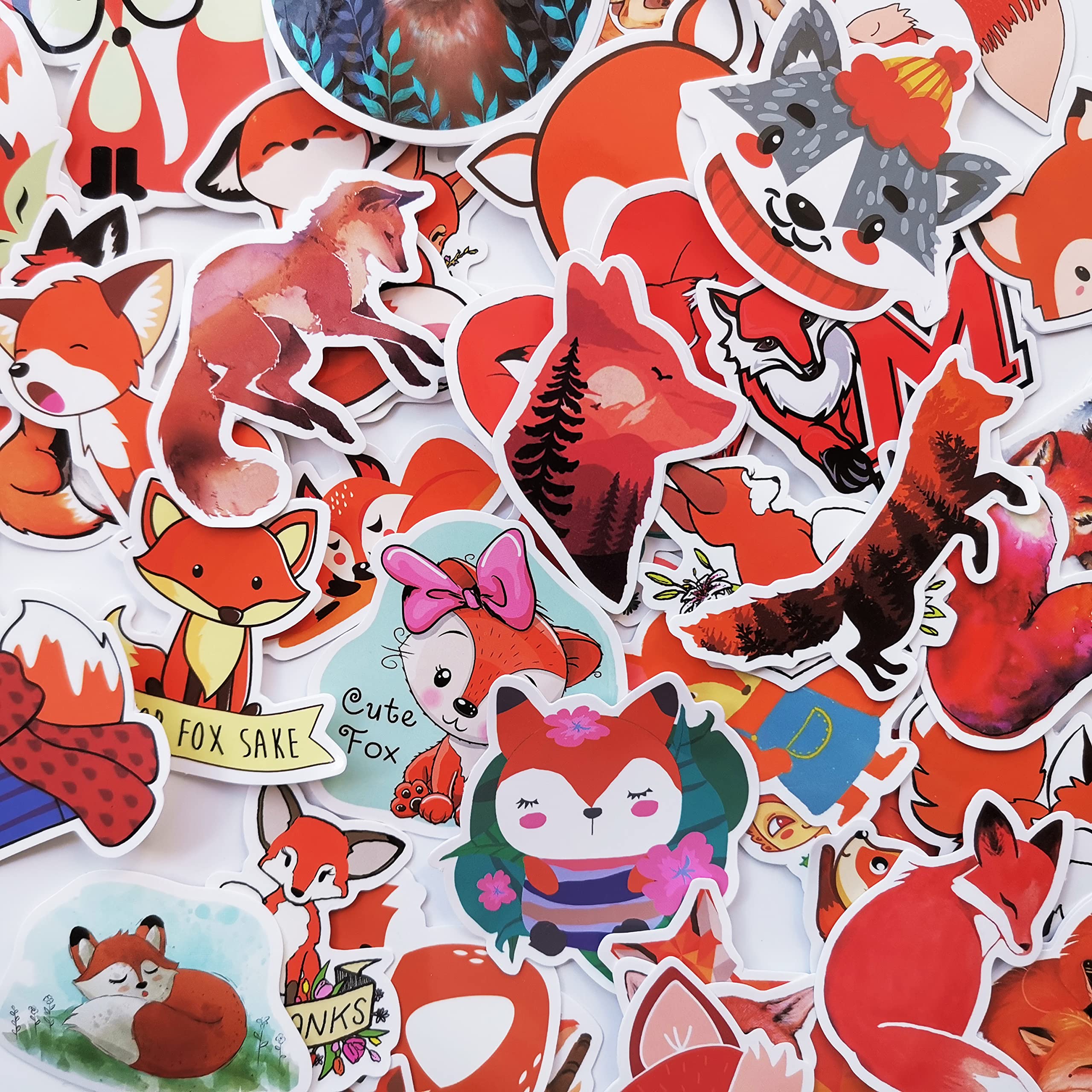 Adorable Kawaii Fox Stickers - Waterproof Vinyl Decals for Bicycle Helmets, School Lockers, Windows, Laptops & DIY Crafts - Cute Animal Decor for Kids Rooms, Scrapbooking & Gift Wrapping