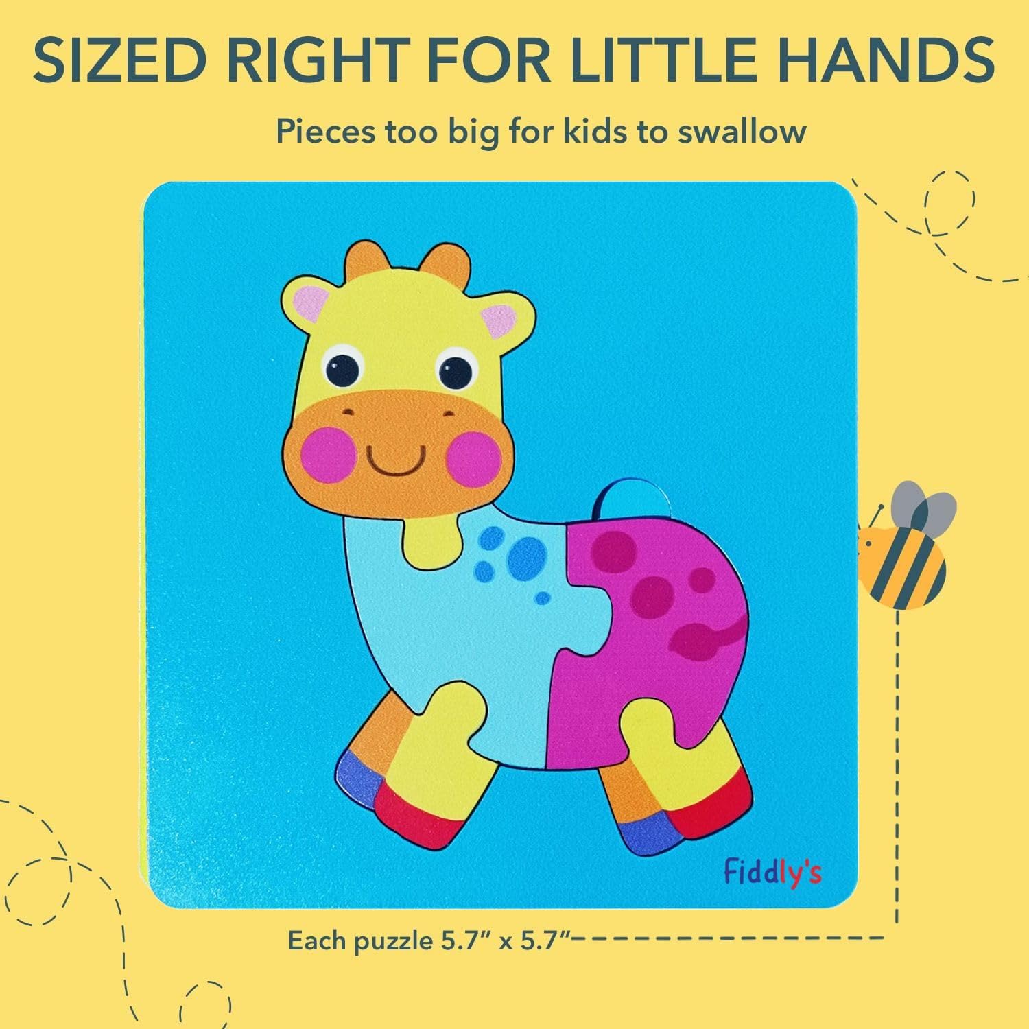 Fiddlys 3D Wooden Jigsaw Puzzles for Kids - 4 Pack Cute Baby Animal & Ship Cartoon Puzzles - Educational Learning Toys for Toddlers & Children - Perfect for Birthday Gifts, Classroom Activities & Family Game Night
