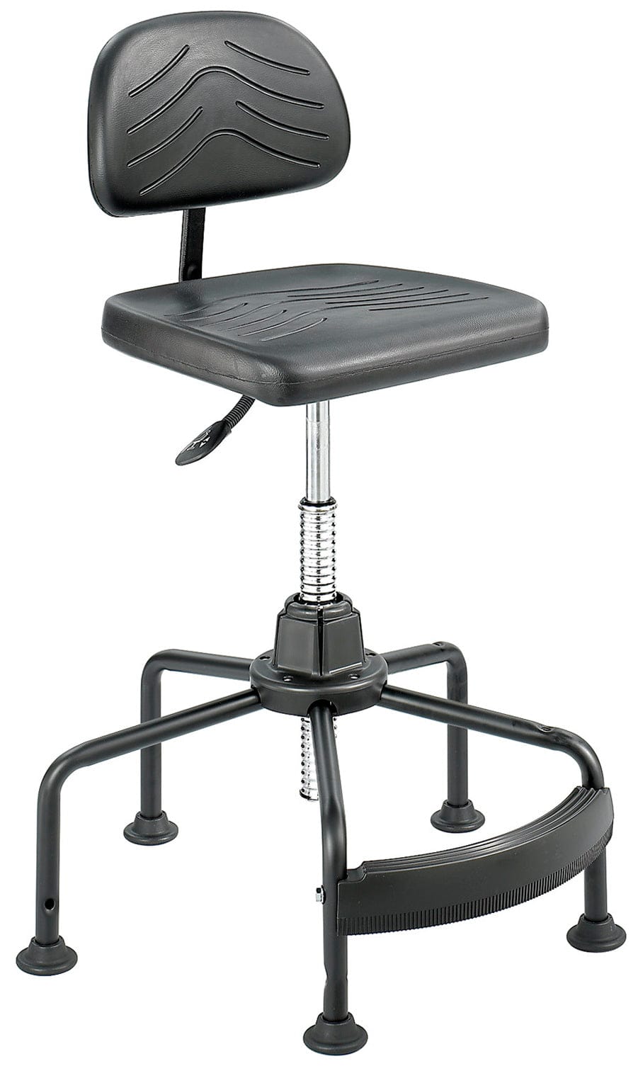 Safco 5117 High Range Industrial Stool - Adjustable Height Steel Frame Work Stool with Footrest - Heavy Duty Workshop, Garage, Warehouse, and Factory Seating Solution