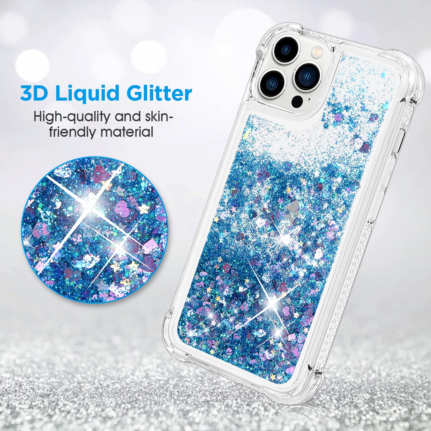 ANSHOW Liquid Glitter iPhone 13 Pro Max Case for Women - Slim Clear Sparkly Protective Cover with 2 Screen Protectors | Cute Bling Design for Girls | Perfect for Everyday Use, Parties & Gift Giving