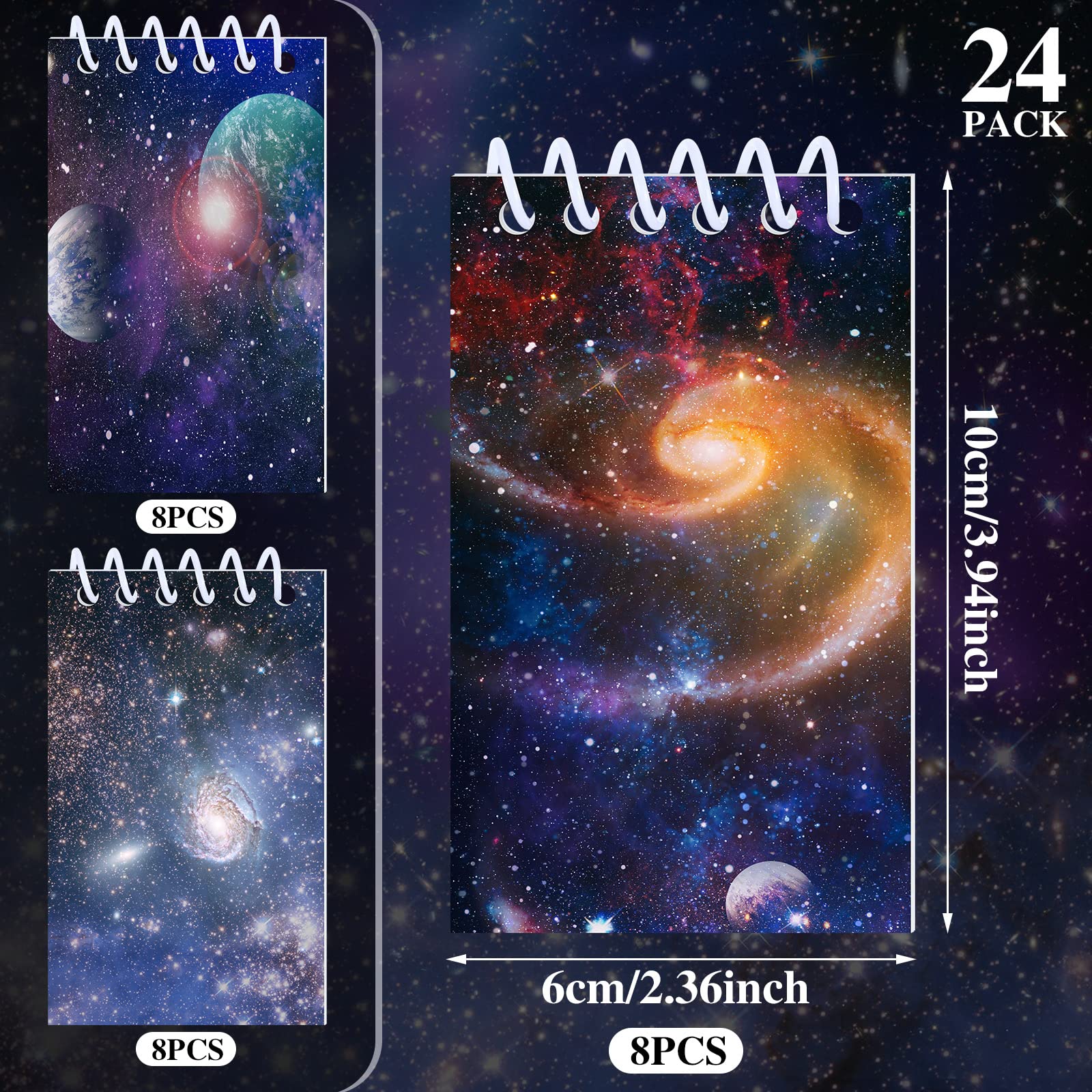 24-Piece Outer Space Galaxy Mini Spiral Notepads - Solar System Planet Themed Small Notebooks for School, Office & Party Favors - Perfect for Note Taking, Gifts & Classroom Rewards