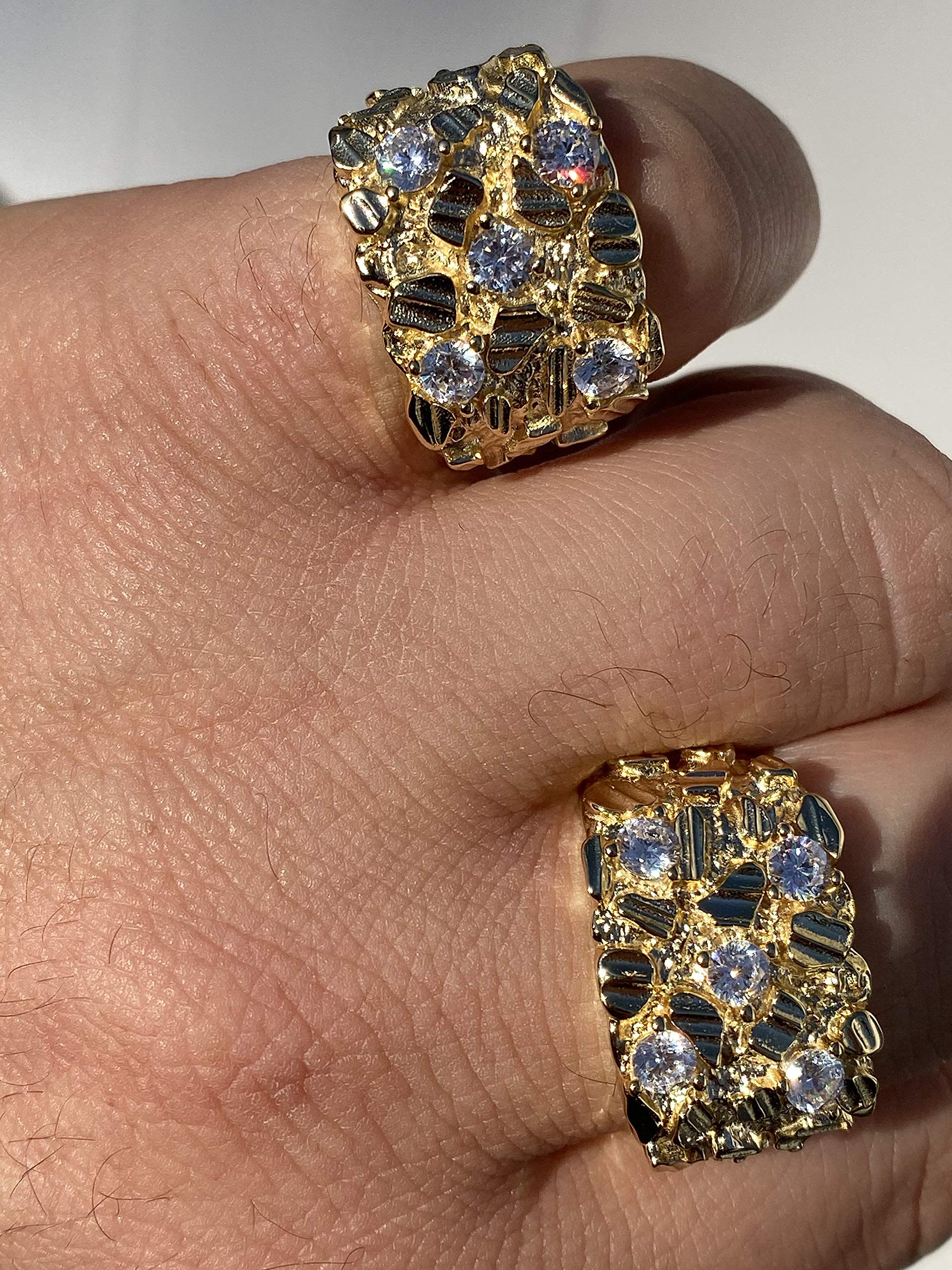 925 Sterling Silver Men's Nugget Ring with 14k Yellow Gold Plating - Iced Out Pinky or Ring Finger Jewelry for Men - Size 7-13 - Perfect for Gifts, Weddings & Everyday Wear