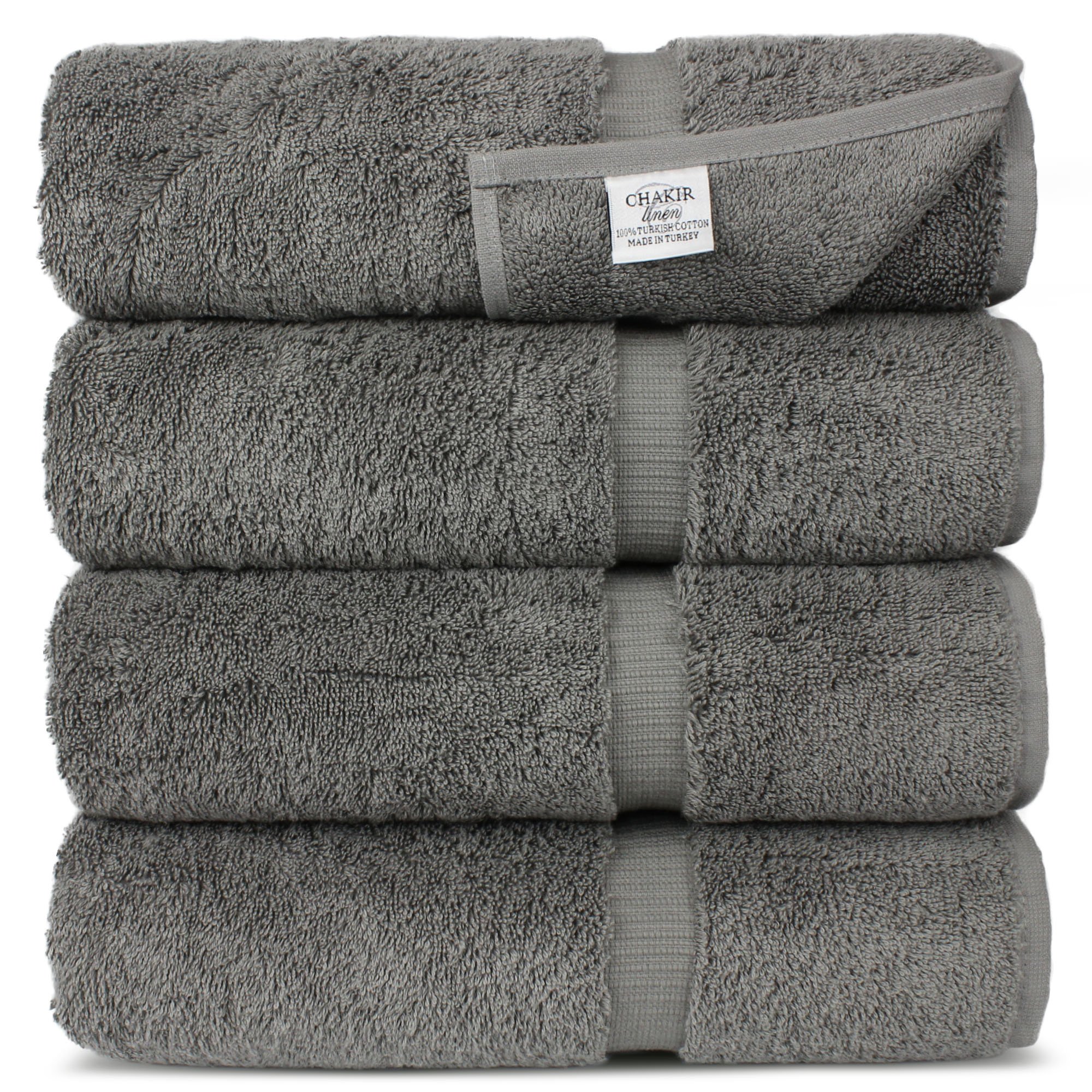 Premium Turkish Cotton Bath Towels Set of 4 - Super Absorbent & Quick Dry - Soft Luxury Towels for Spa, Beach & Gym (Gray) - Chakir Turkish Linens