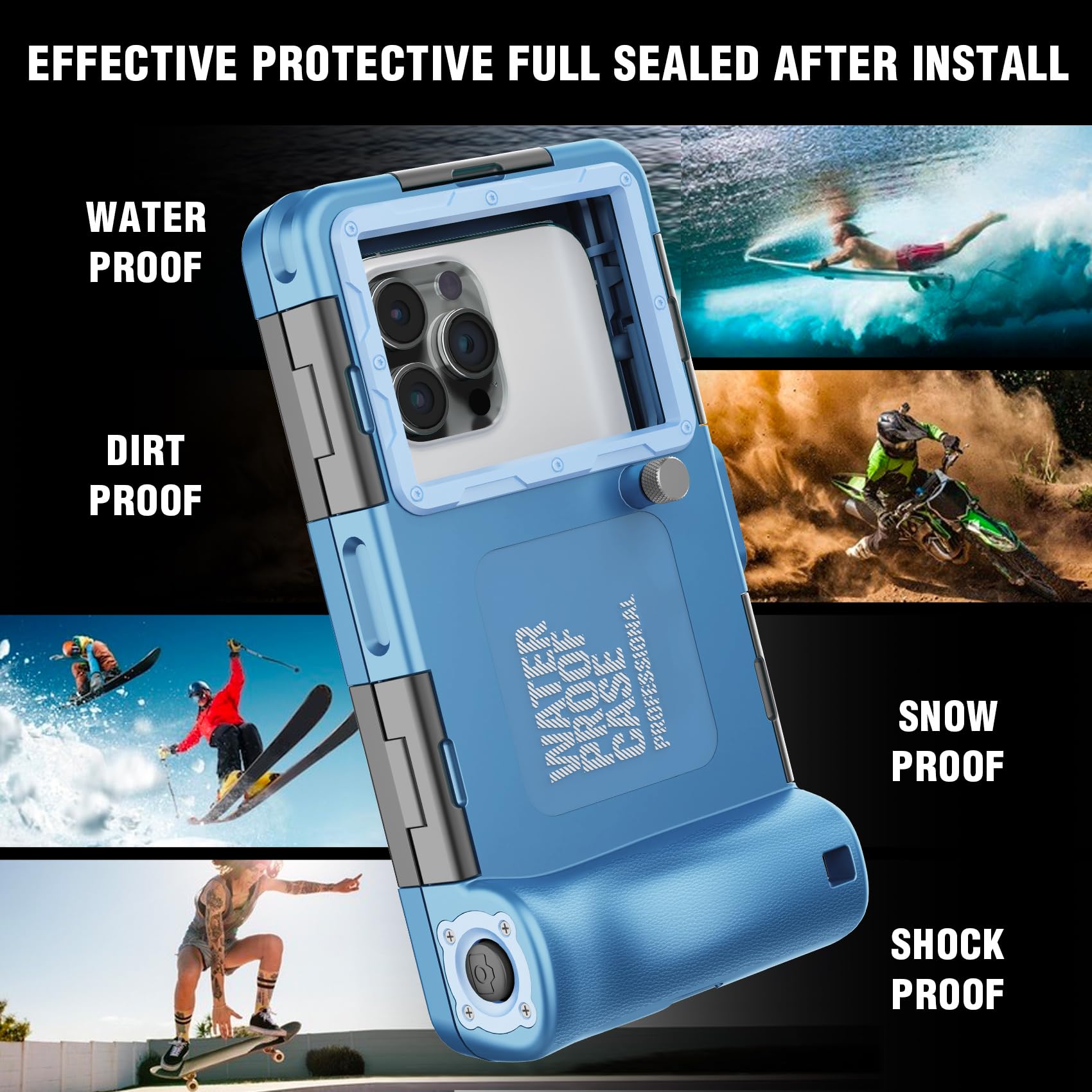 Waterproof Phone Case for iPhone 16/15/14/13/12/11 Pro Max/XS/X & Samsung Galaxy S24/S23/S22/S21 - 50ft/15m Underwater Protection, Scuba Diving, Snorkeling, Swimming & Beach Activities (Blue)
