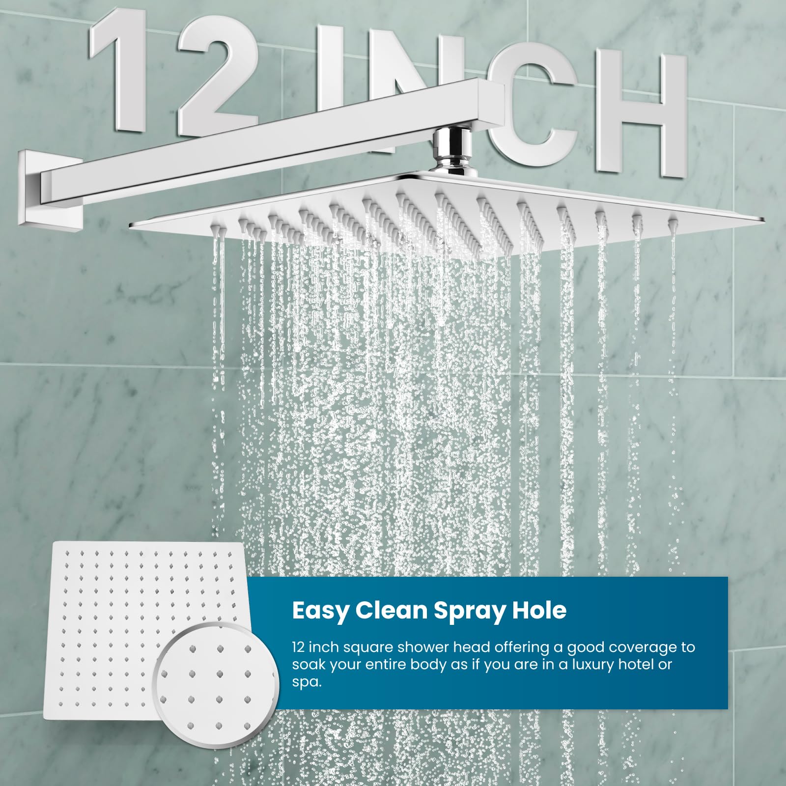 Gotonovo Rainfall Shower System - 12 Inch Polished Chrome Wall Mounted Shower Head with Pressure Balancing Mixer Valve - Complete Bathroom Shower Combo for Luxurious Spa Experience at Home