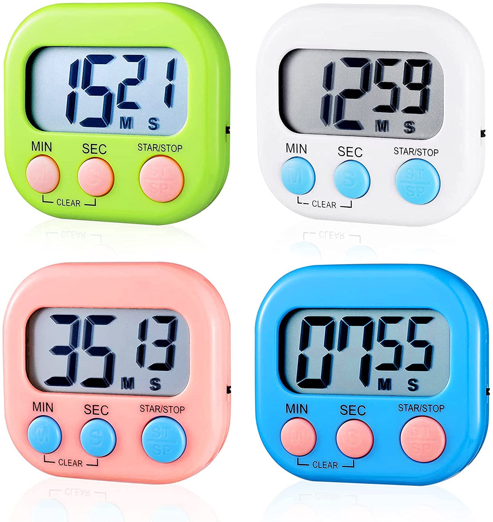 4-Piece Digital Kitchen Timer Set with Magnetic Back & ON/Off Switch - Large Display Countdown/Count Up Timer with Loud Alarm for Cooking, Baking, Teachers & Kids - Perfect for Classrooms, Kitchens & Home Use