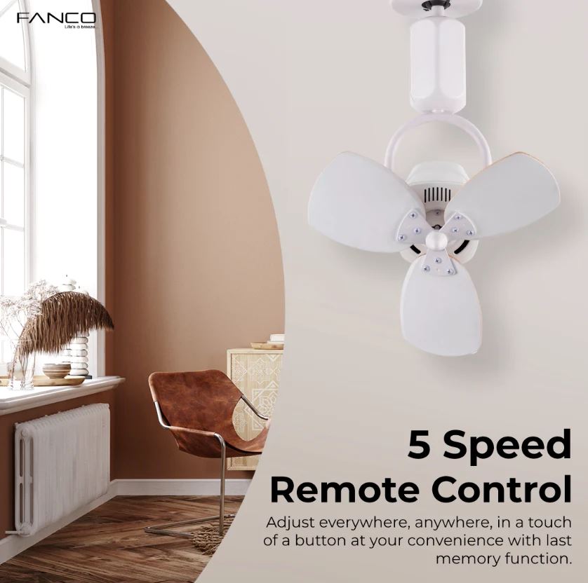 Fanco Dono 16 Inch DC Wall Mount & Corner Fan with Remote Control - Quiet Cooling for Bedroom, Office & Living Room