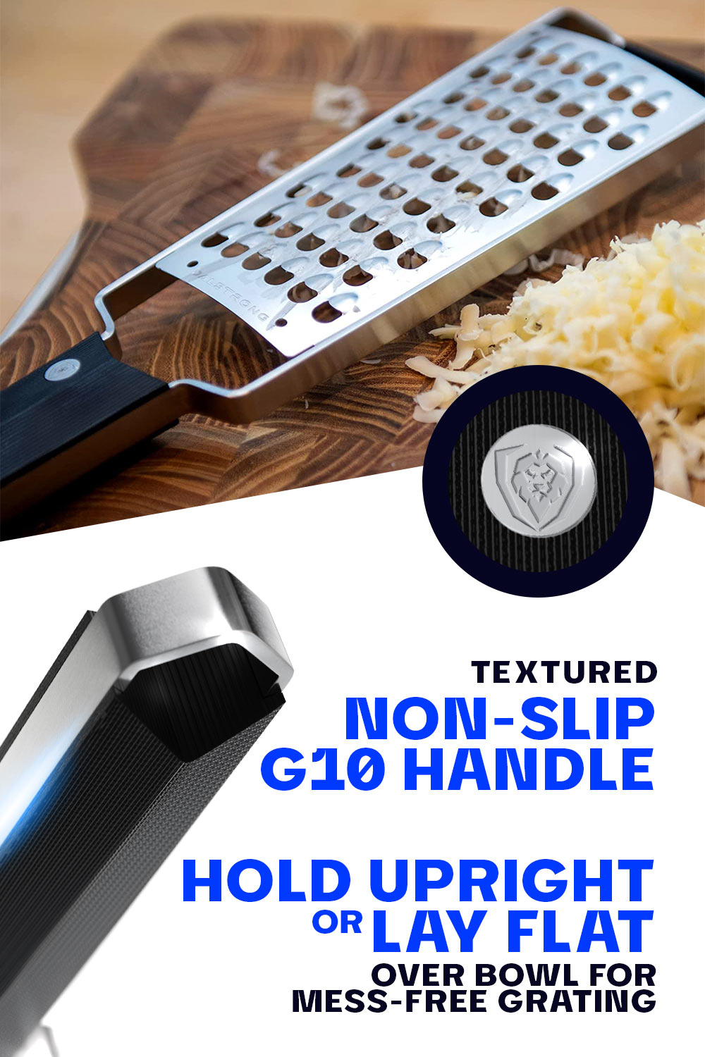 Premium Stainless Steel Wide Cheese Grater - Extra Coarse Shredder for Hard Cheeses | Dalstrong Professional Kitchen Tool | Perfect for Pizza, Pasta & Salad Toppings
