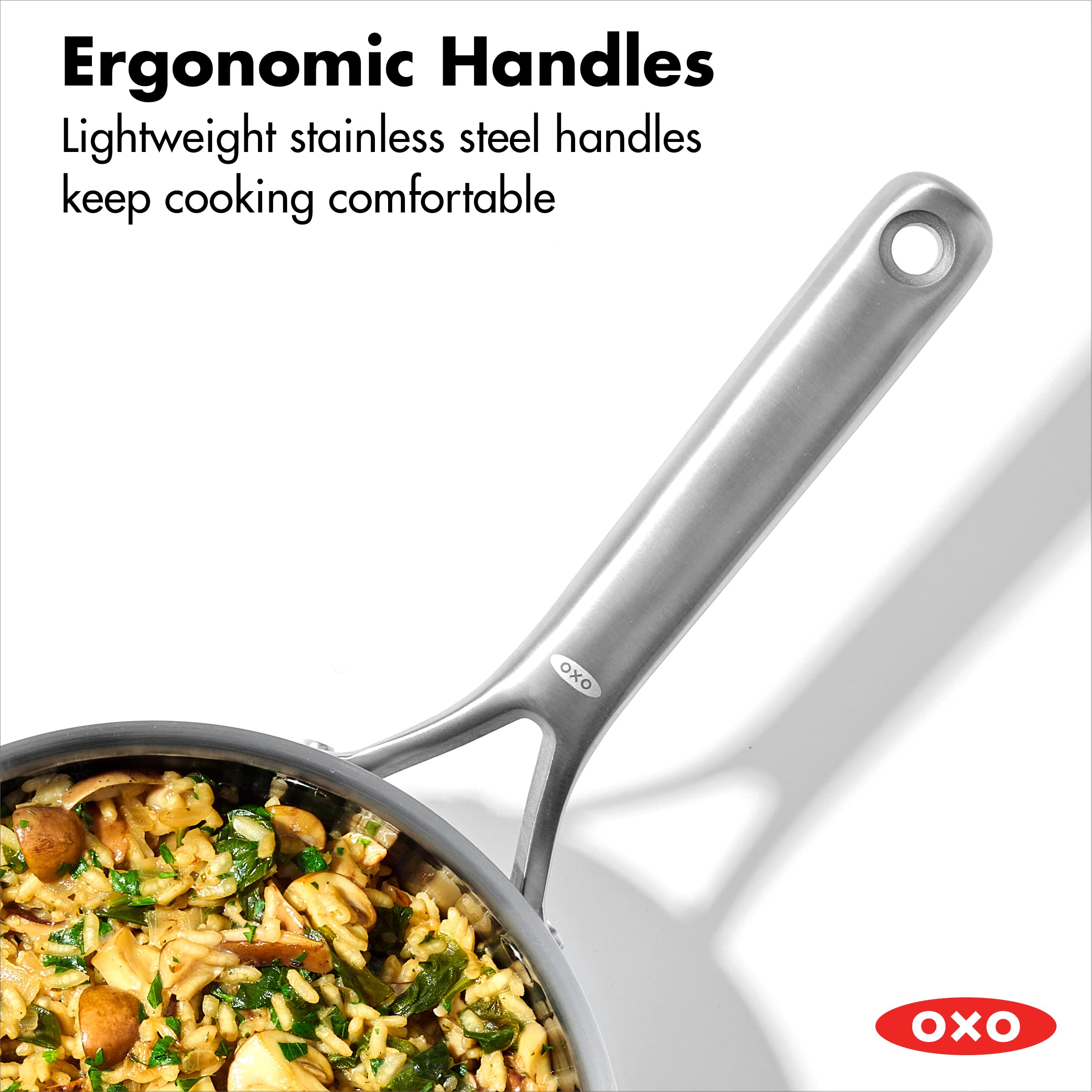 OXO Mira Tri-Ply Stainless Steel 3.57QT Covered Chef's Pan with Lid - PFAS-Free, Multi-Clad, Induction Compatible, Dishwasher & Oven Safe (Silver) - Perfect for Sautéing, Braising & Everyday Cooking