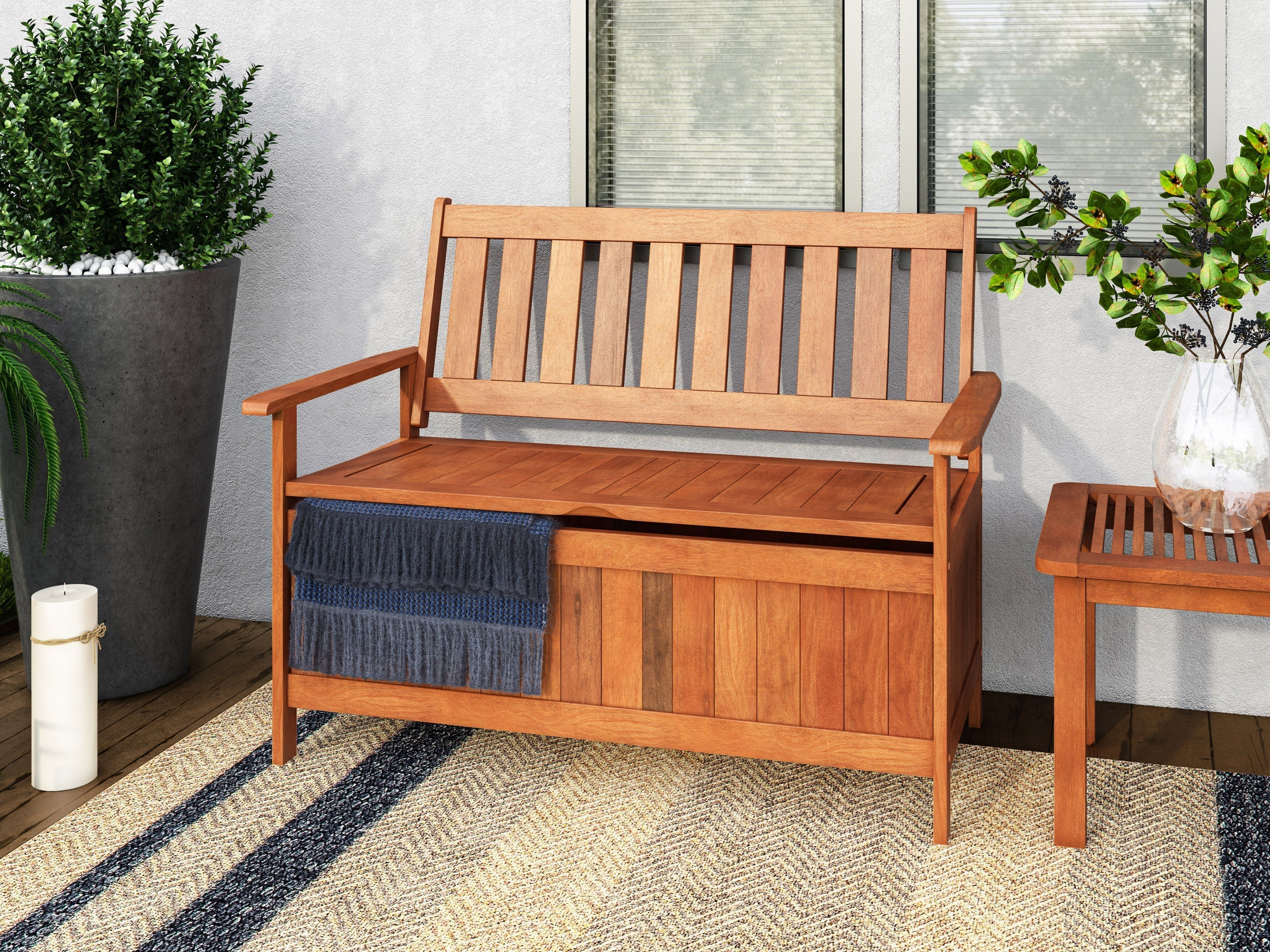 Brown Wooden Storage Bench with Seat Cushion - Rustic Entryway Bench for Shoes & Coats - Perfect for Living Room, Bedroom, or Mudroom Organization