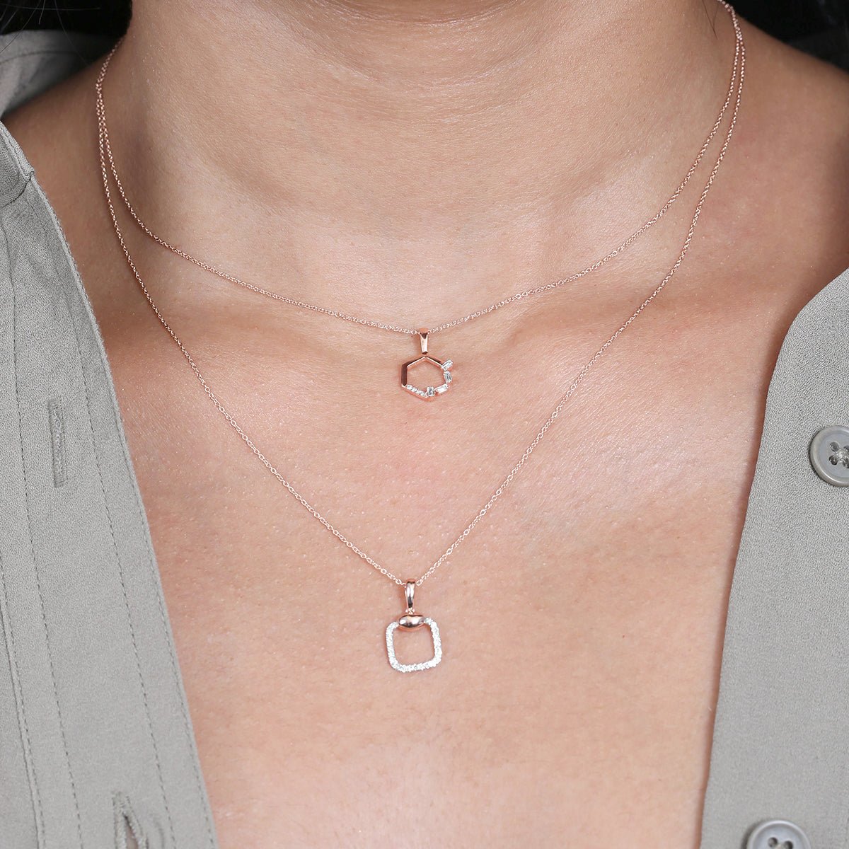 14K Rose Gold Diamond Pavé Square Cushion Pendant Necklace - Elegant Jewelry Gift for Women, Perfect for Anniversaries, Weddings & Special Occasions