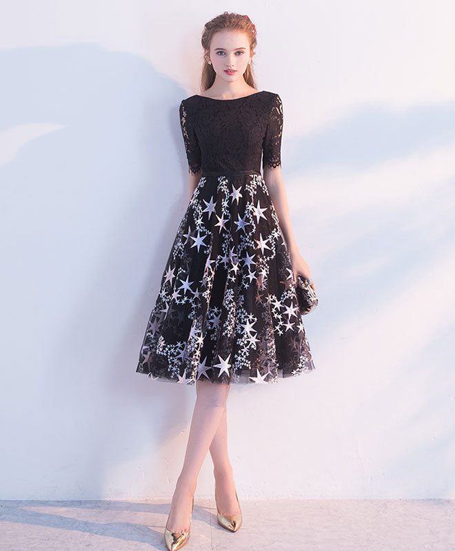 Elegant Black Lace Tulle Short Prom Dress for Homecoming - Perfect for Formal Dances, Parties & Special Occasions
