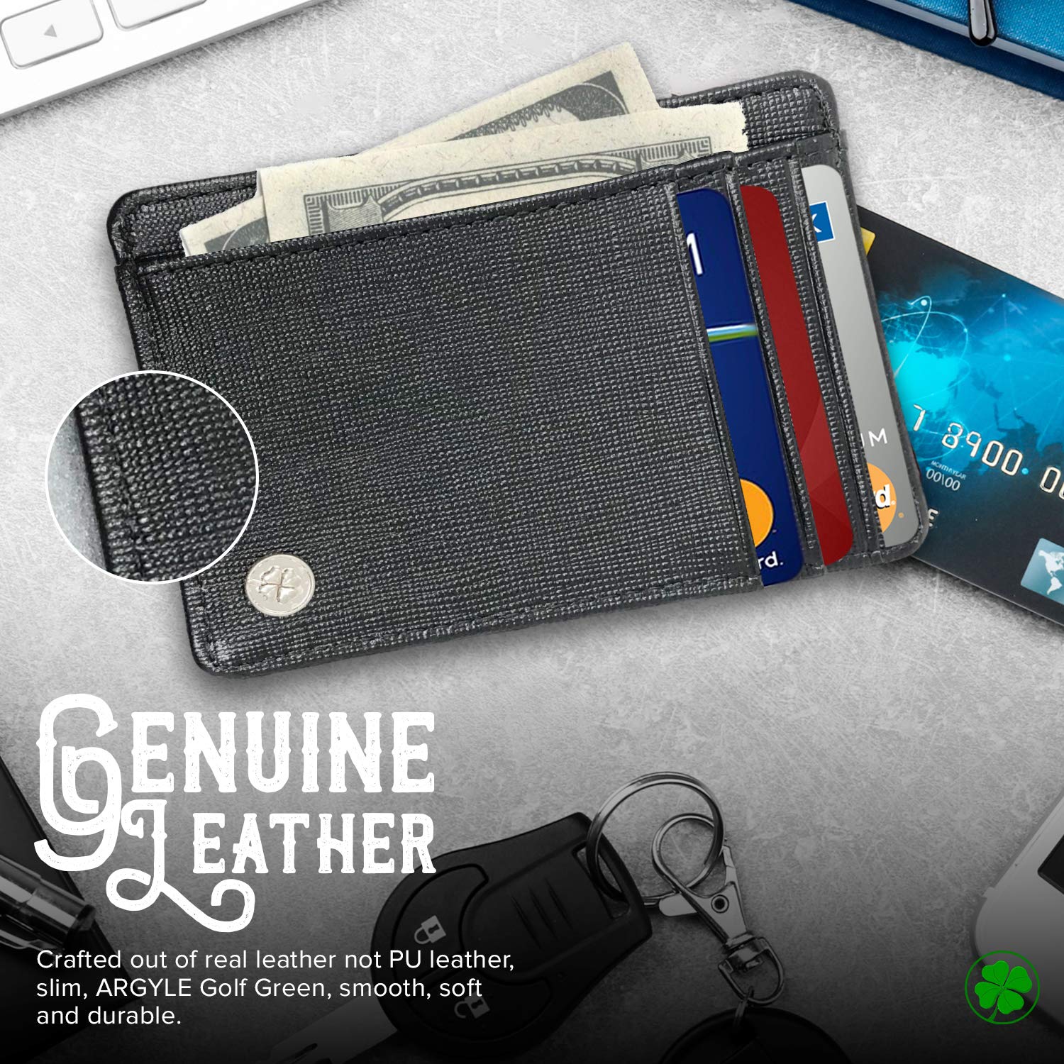 Genuine Leather Slim RFID Blocking Wallet for Men - Minimalist Golf Wallet - Essential Golf Accessories for Everyday Use & Travel