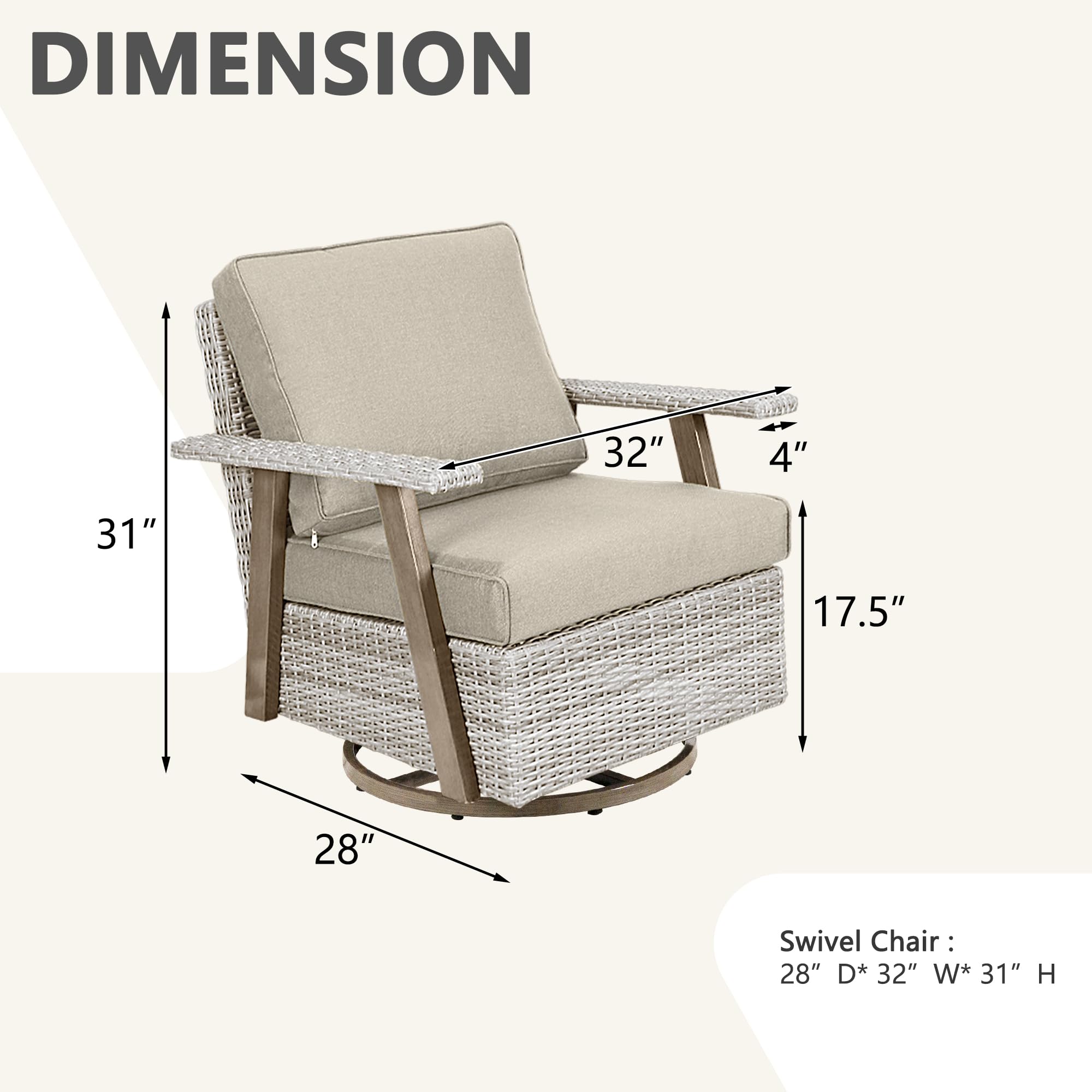 2-Piece Oversized 360° Swivel Rocking Patio Chair Set - PE Wicker Rattan Outdoor Furniture with Glider Mechanism (Grey) - Perfect for Backyard, Poolside & Garden Relaxation