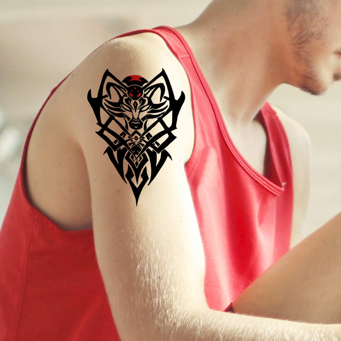 Voorkoms® Tribal Tattoo Bull Temporary Tattoo - Waterproof Fake Body Art for Men & Women - Perfect for Parties, Halloween, and Festivals