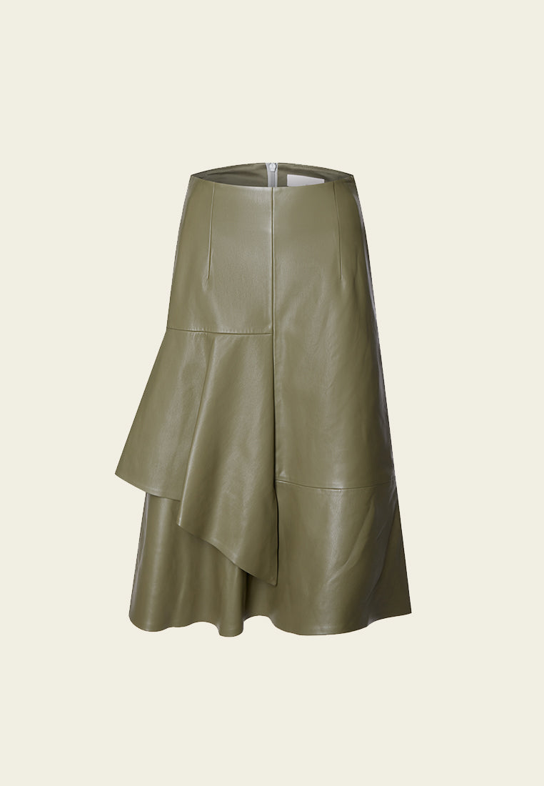 Vegan Leather Fishtail Skirt for Women - High Waist A-Line Midi Skirt - Perfect for Office, Party & Date Night Outfits