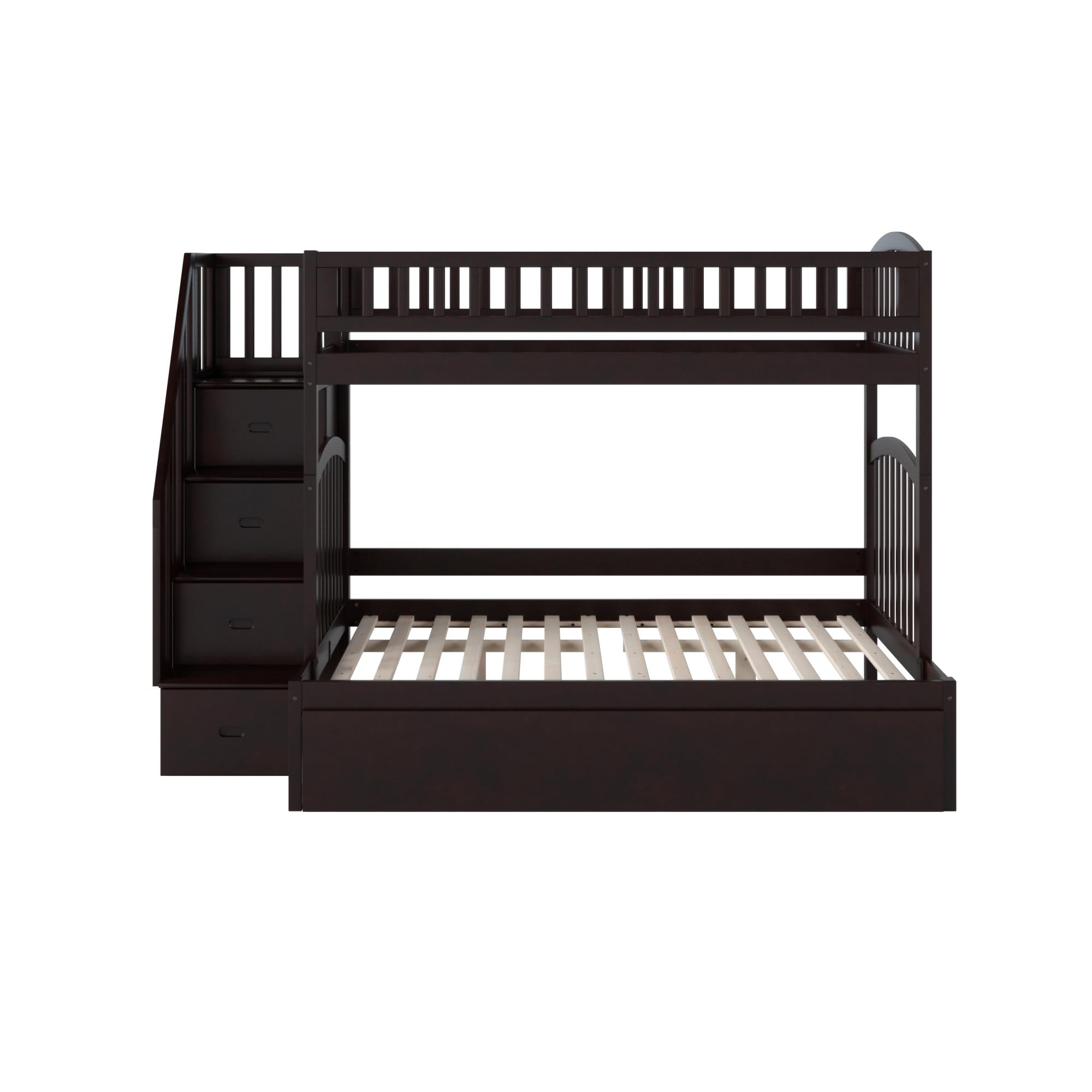 AFI Westbrook Twin Over Full Staircase Bunk Bed with Trundle & USB Charger - Space-Saving Kids Bedroom Furniture for Small Rooms, Guest Rooms & Vacation Homes (Espresso Finish)