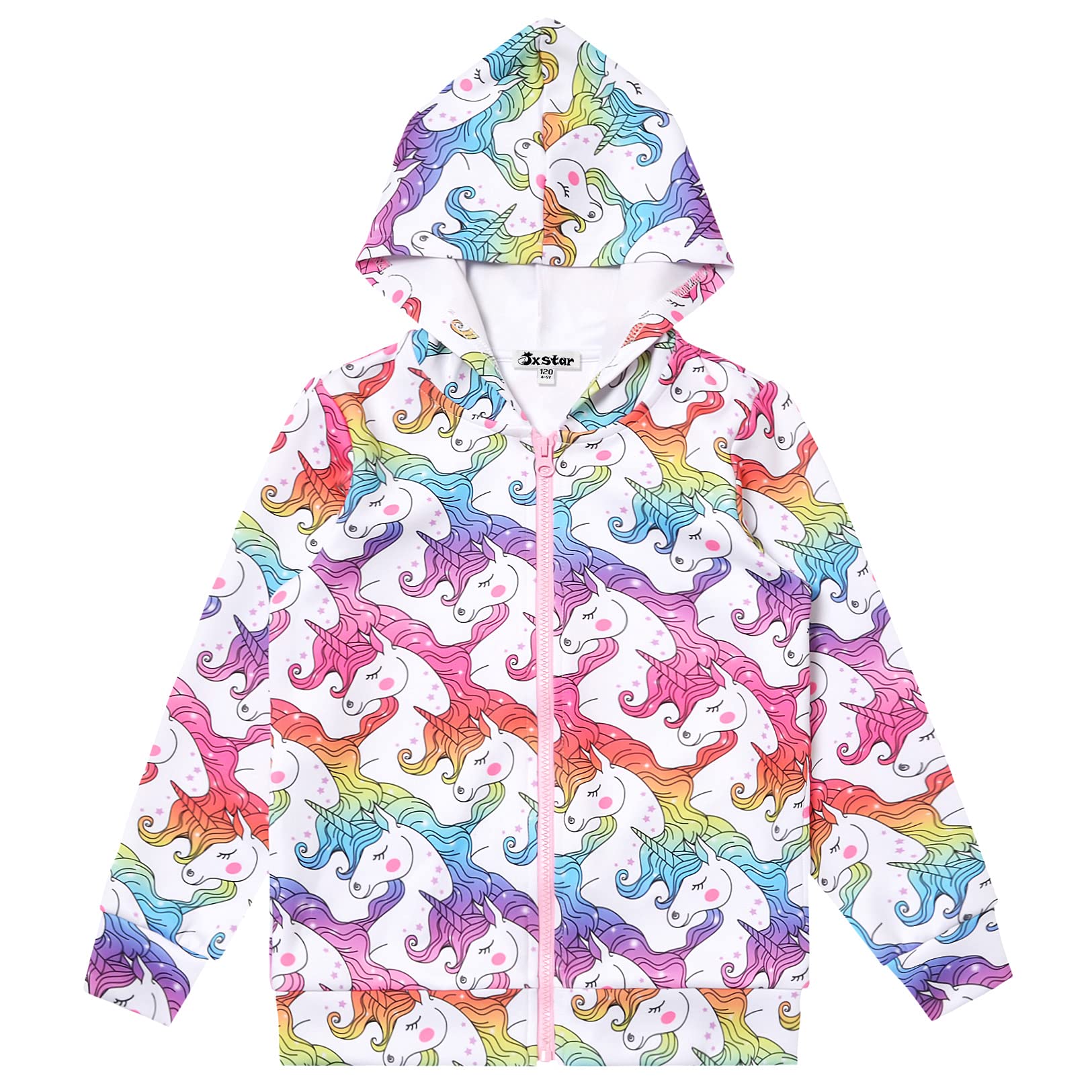 Girls Unicorn & Cat Zip Up Hoodie Jacket with Pockets - Cute Pullover Sweatshirt for School, Playdates & Outdoor Activities