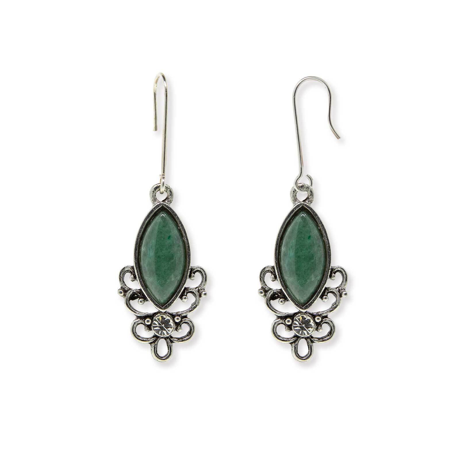 1928 Jewelry Classic Filigree Navette Gemstone Earrings - Vintage Inspired Dangle Earrings for Women - Perfect for Weddings, Parties & Special Occasions