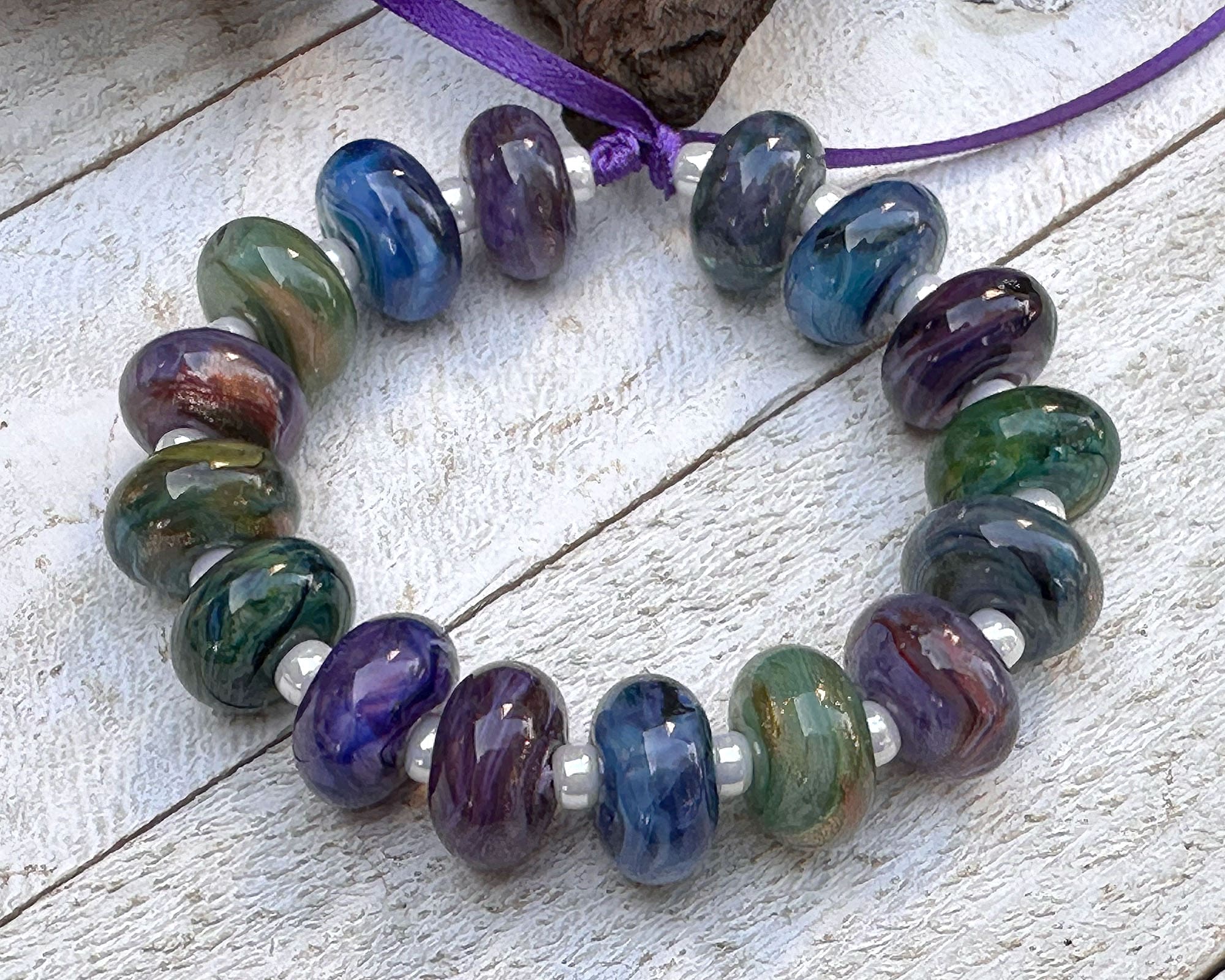 16 Tranquility Swirls Lampwork Glass Beads Set for Jewelry Making - DIY Bracelets, Necklaces & Craft Projects (SRA) - Perfect for Gift Giving & Home Decor