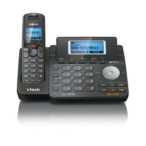 Vtech DS6151 Dect 6.0 2-Line Expandable Cordless Phone with Digital Answering System & Caller ID - Black Home Office Phone for Small Business & Residential Use