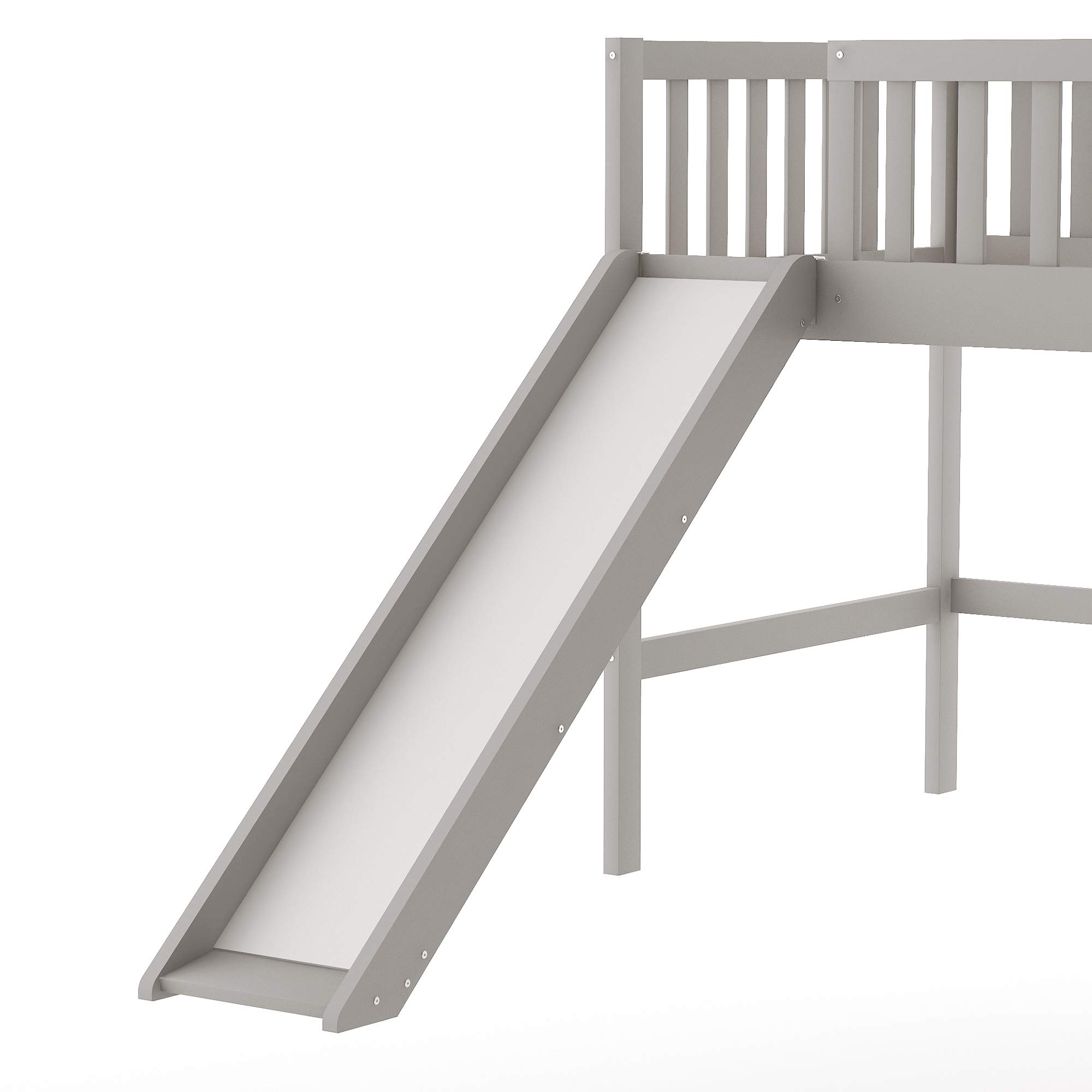 Merax Twin Size Wooden Loft Bed with Slide & Ladder - Low Profile Kids Bed Frame in Gray for Bedroom, Living Room | Space-Saving Sleep Solution for Small Rooms & Play Areas