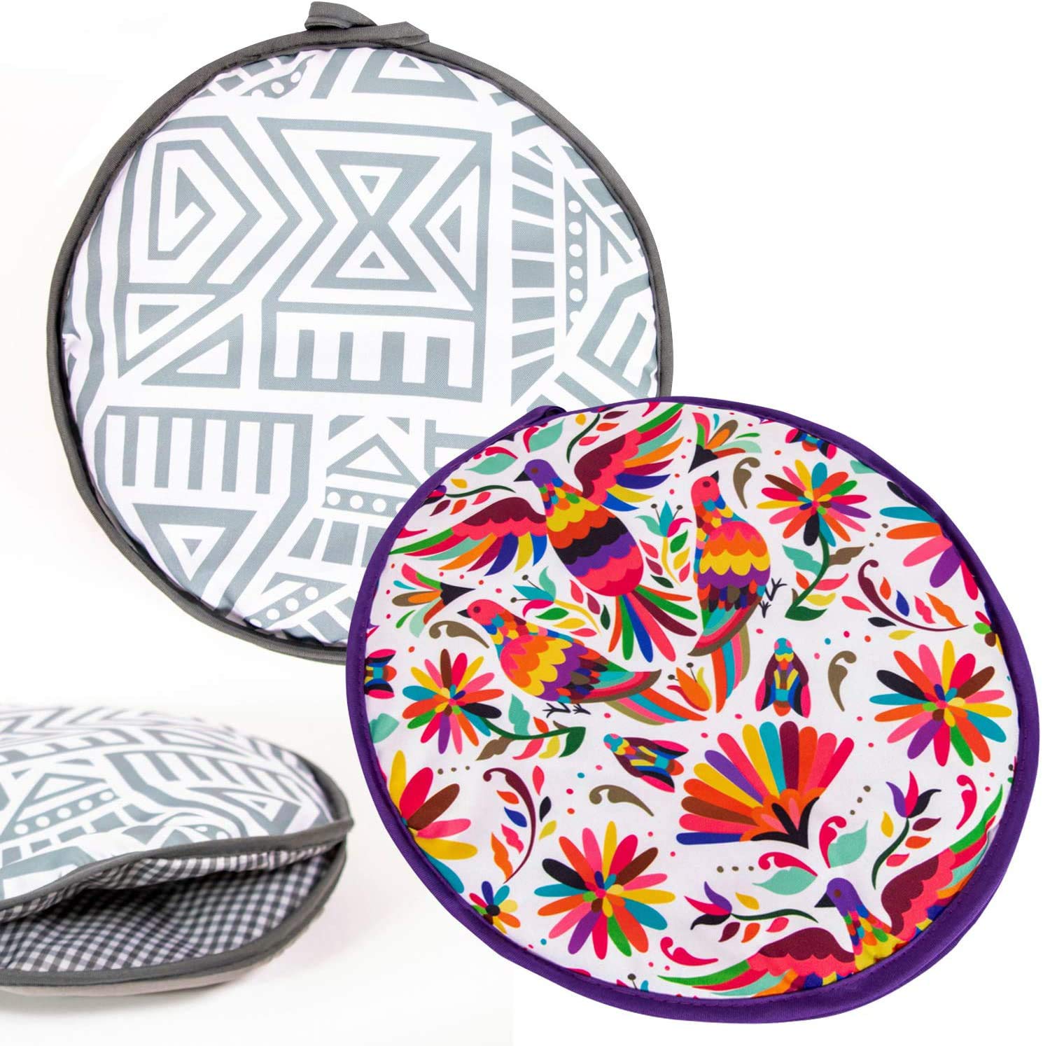 Microwaveable X-Large Tortilla Warmer Pouch 2 Pack - 12 Inch Tortilla Warmer for Corn & Flour Tortillas, Pizza, Naan Bread - Perfect for Taco Night, Family Dinners & Parties (2 Fun Designs)