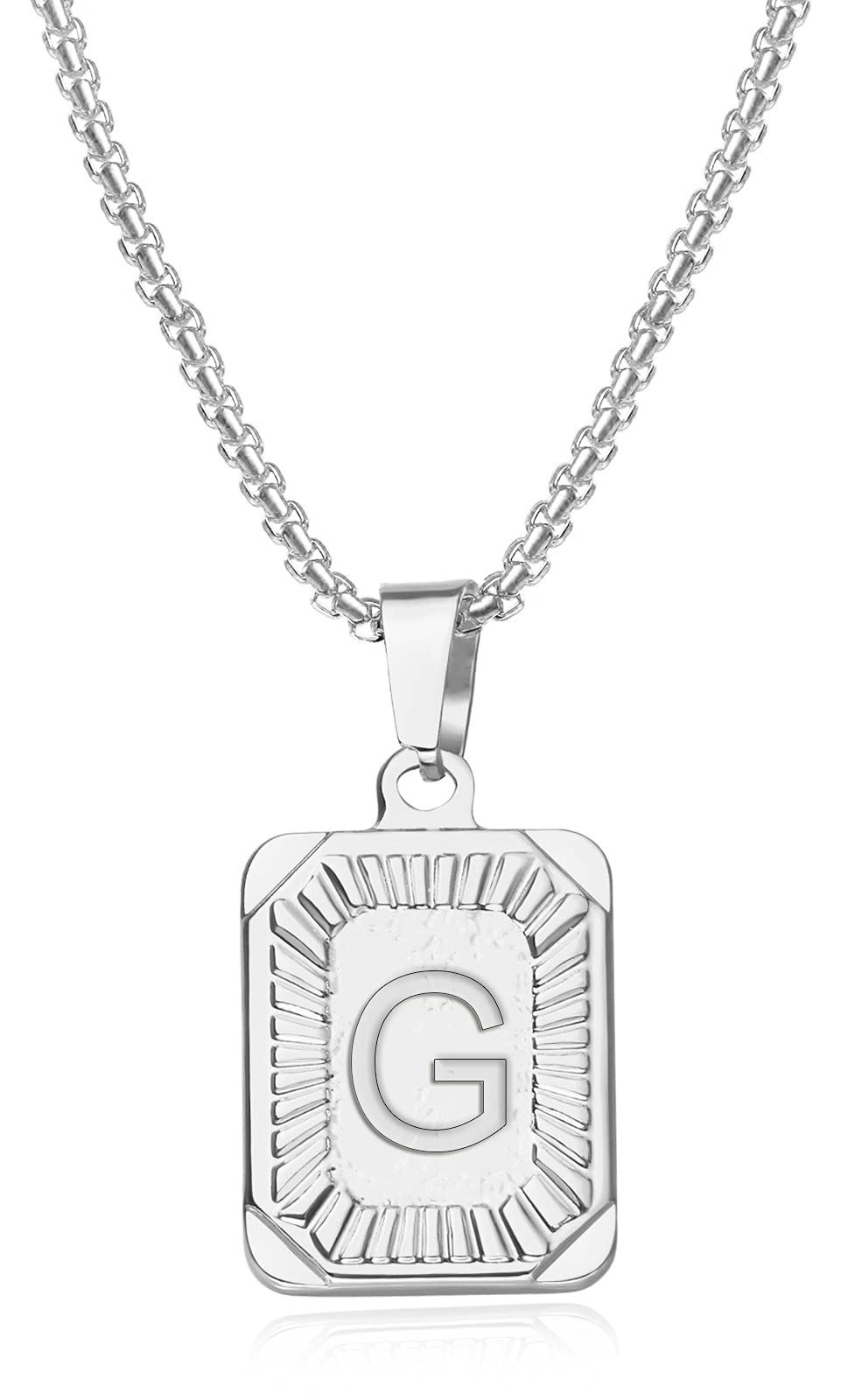 Personalized Silver Initial Pendant Necklace for Men & Women - Stainless Steel A-Z Letter Necklace with Square Capital Charm | Gift for Birthday, Anniversary, Valentine's Day