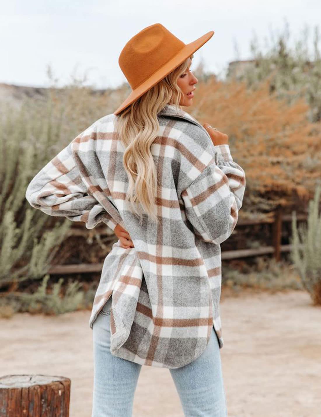 Happlan Women's Long Sleeve Plaid Shacket Jacket - Casual Lapel Tweed Pea Coat for Fall & Winter | Perfect for Office, Date Night and Outdoor Activities