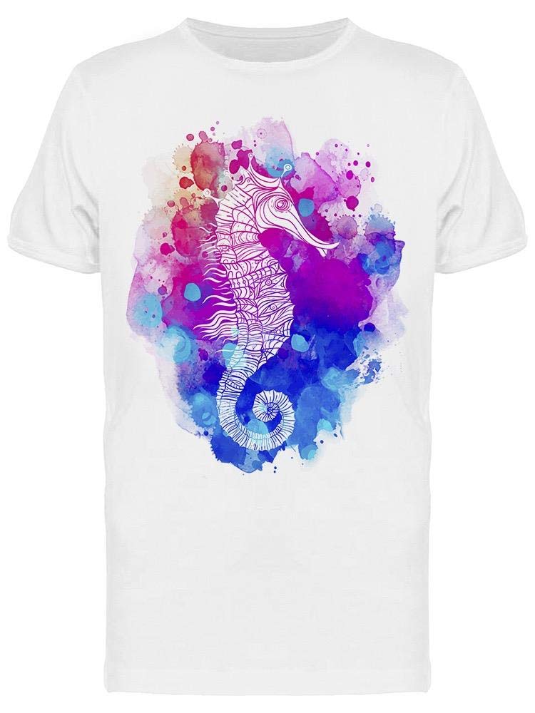 Splatter Paint Seahorse Sketch T-Shirt for Men | Trendy Graphic Tee for Casual Wear & Street Style