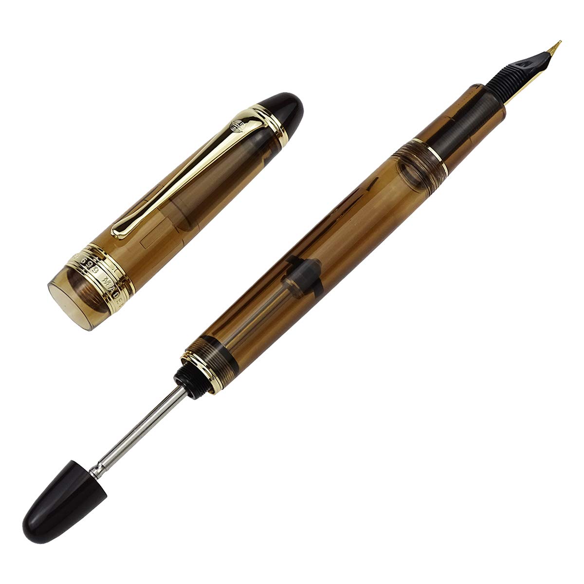 Yongsheng 699 Vacuum Fountain Pen - Fine Nib, Transparent Brown for Office & Writing