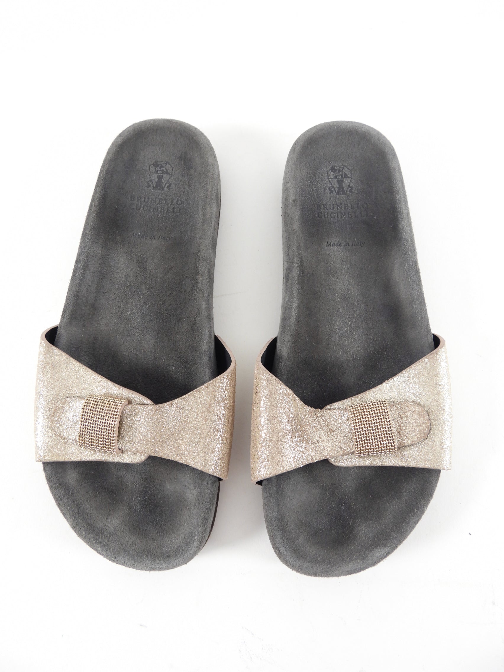Brunello Cucinelli Women's Monili Gold Leather Sandal Slides Size 37 - Luxury Summer Casual Shoes for Beach, Vacation & Everyday Wear