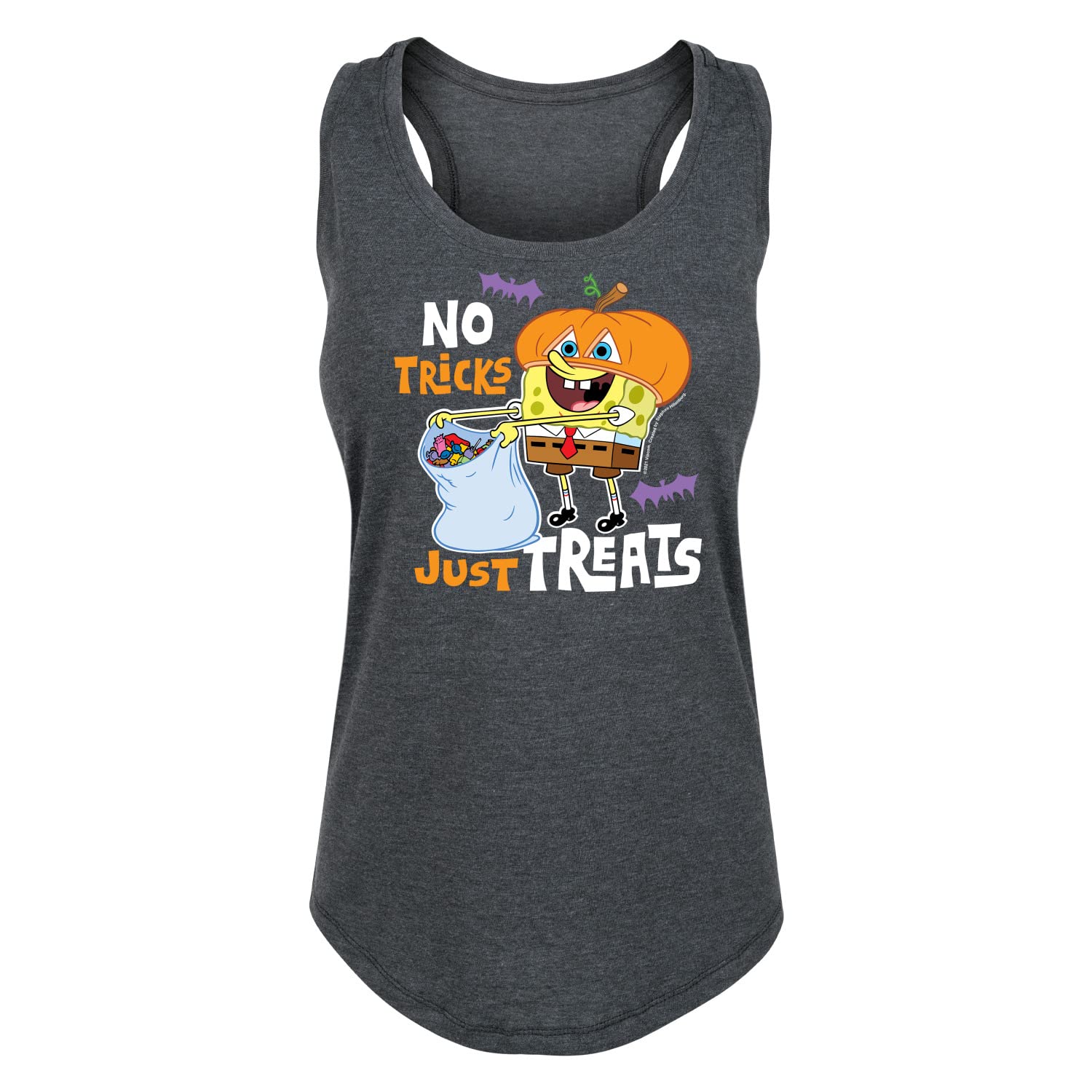 HYBRID APPAREL Women's Spongebob Squarepants 'No Tricks Just Treats' Racerback Tank Top - Funny Halloween Graphic Tee for Costume Parties & Casual Wear