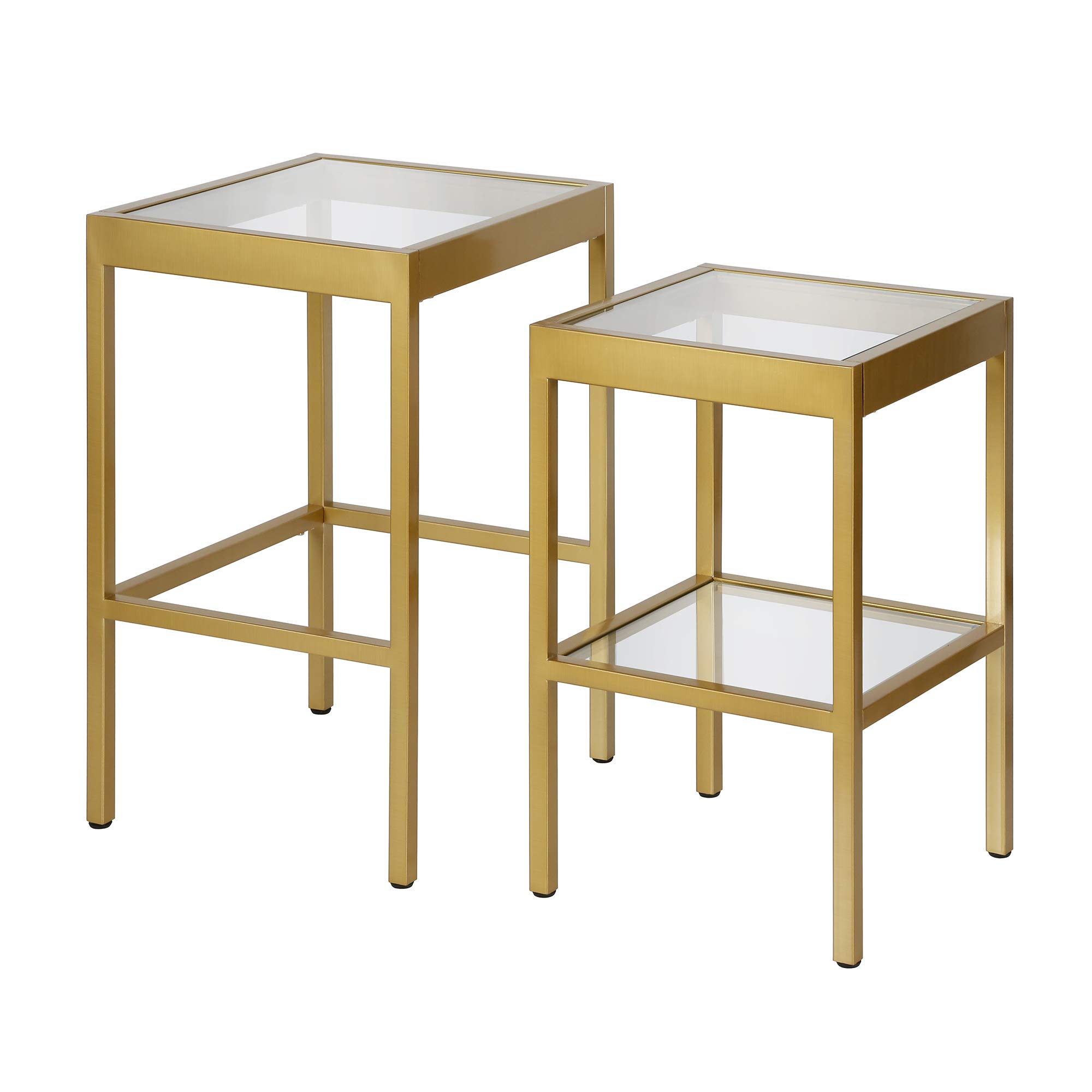 Henn&Hart Rectangular & Square Nested Side Table Set in Brass - Modern End Tables for Living Room, Bedroom, Office - Perfect for Coffee, Books & Decor Display