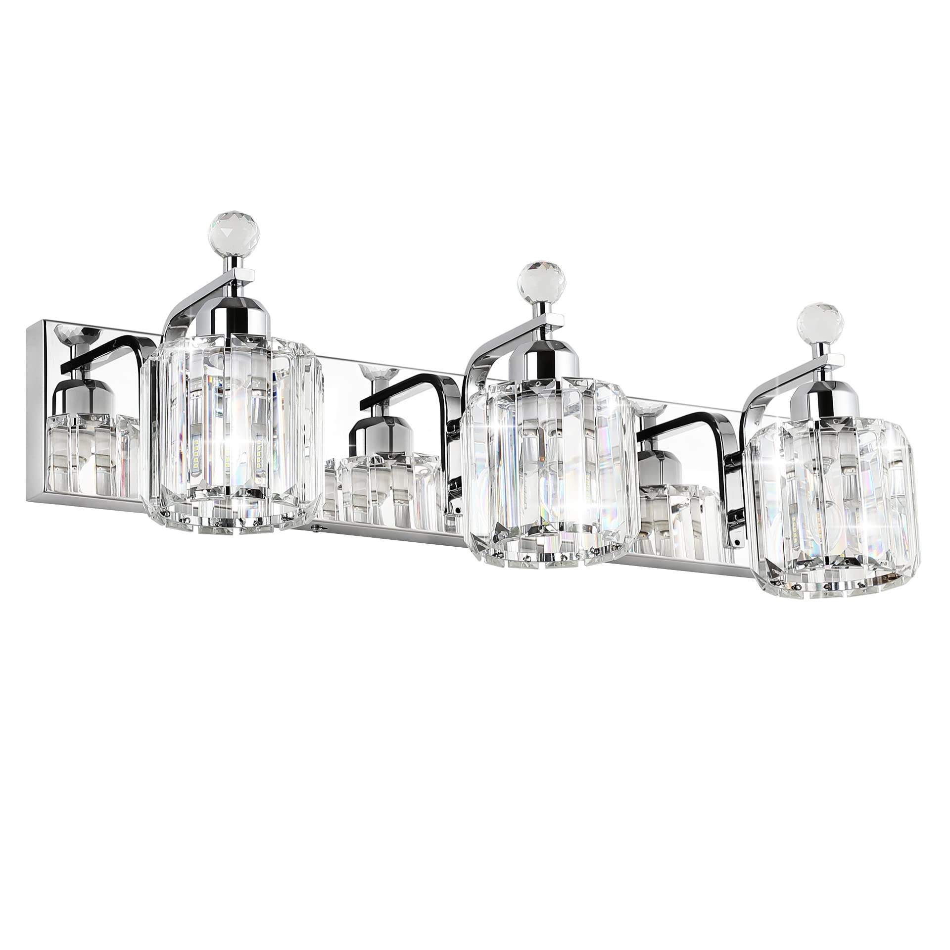 Aipsun Crystal 3-Light Bathroom Vanity Lighting - Chrome Mirror Lights for Bathroom Makeup