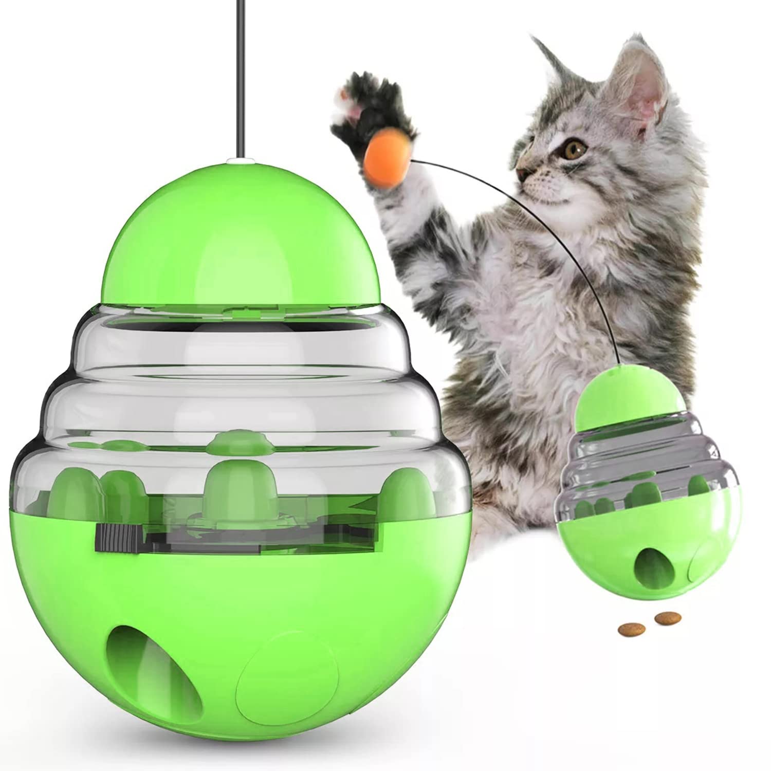 DARRLY&JAVEN Interactive Cat Treat Ball Toy - Food Dispenser Puzzle Feeder for Indoor Cats - Slow Feeding & Mental Stimulation (Green) - Perfect for Playtime & Mealtime Enrichment