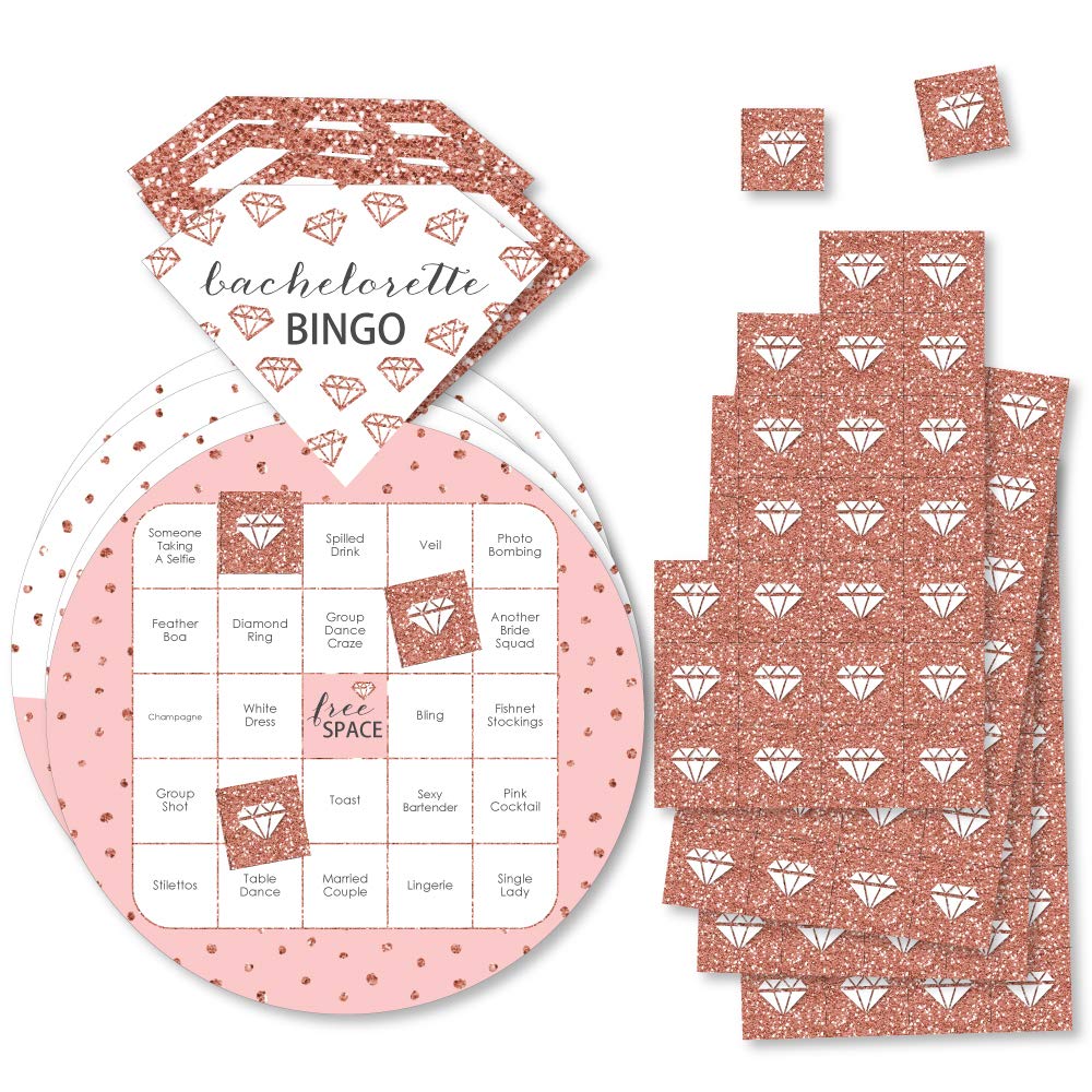 Rose Gold Bridal Shower Bingo Game Set - 18 Bar Bingo Cards & Markers for Bachelorette Parties, Wedding Showers & Girls Night - Bride Squad Theme by Big Dot of Happiness