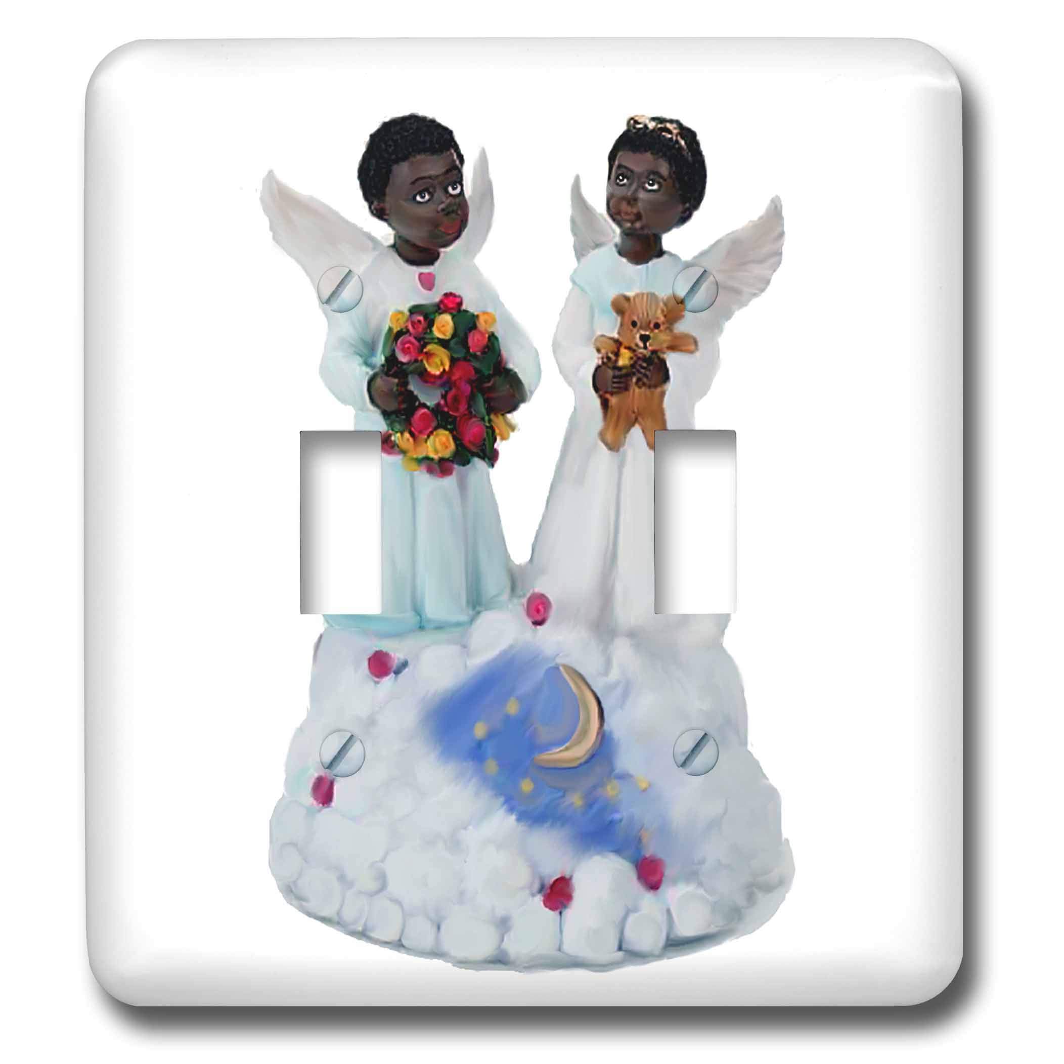 3D Rose African-American Angels Double Toggle Switch - Decorative Wall Plate Cover for Home, Office & Bedroom Electrical Outlets